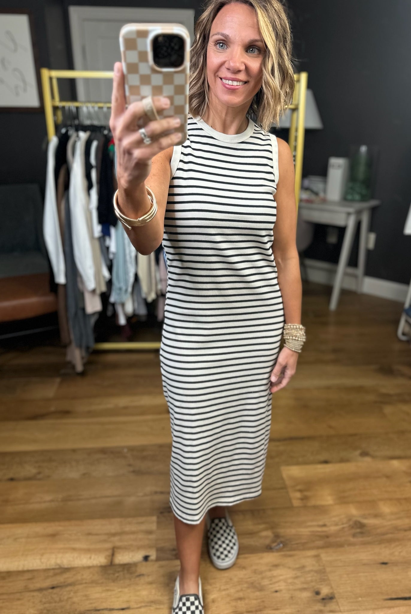 Longer Range Striped Midi Dress - Cream/Black-Wishlist-Anna Kaytes Boutique, Women's Fashion Boutique in Grinnell, Iowa