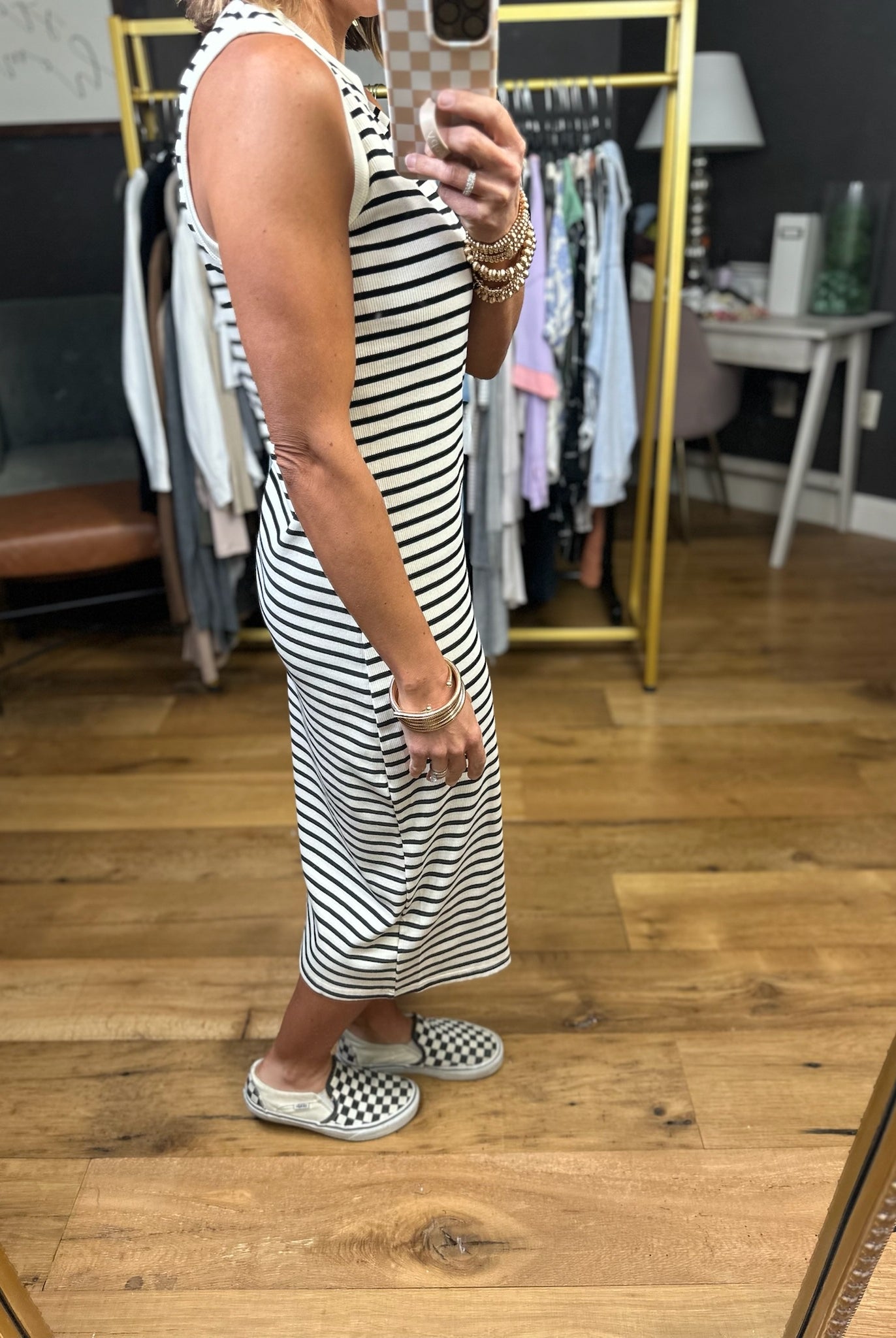 Longer Range Striped Midi Dress - Cream/Black-Wishlist-Anna Kaytes Boutique, Women's Fashion Boutique in Grinnell, Iowa
