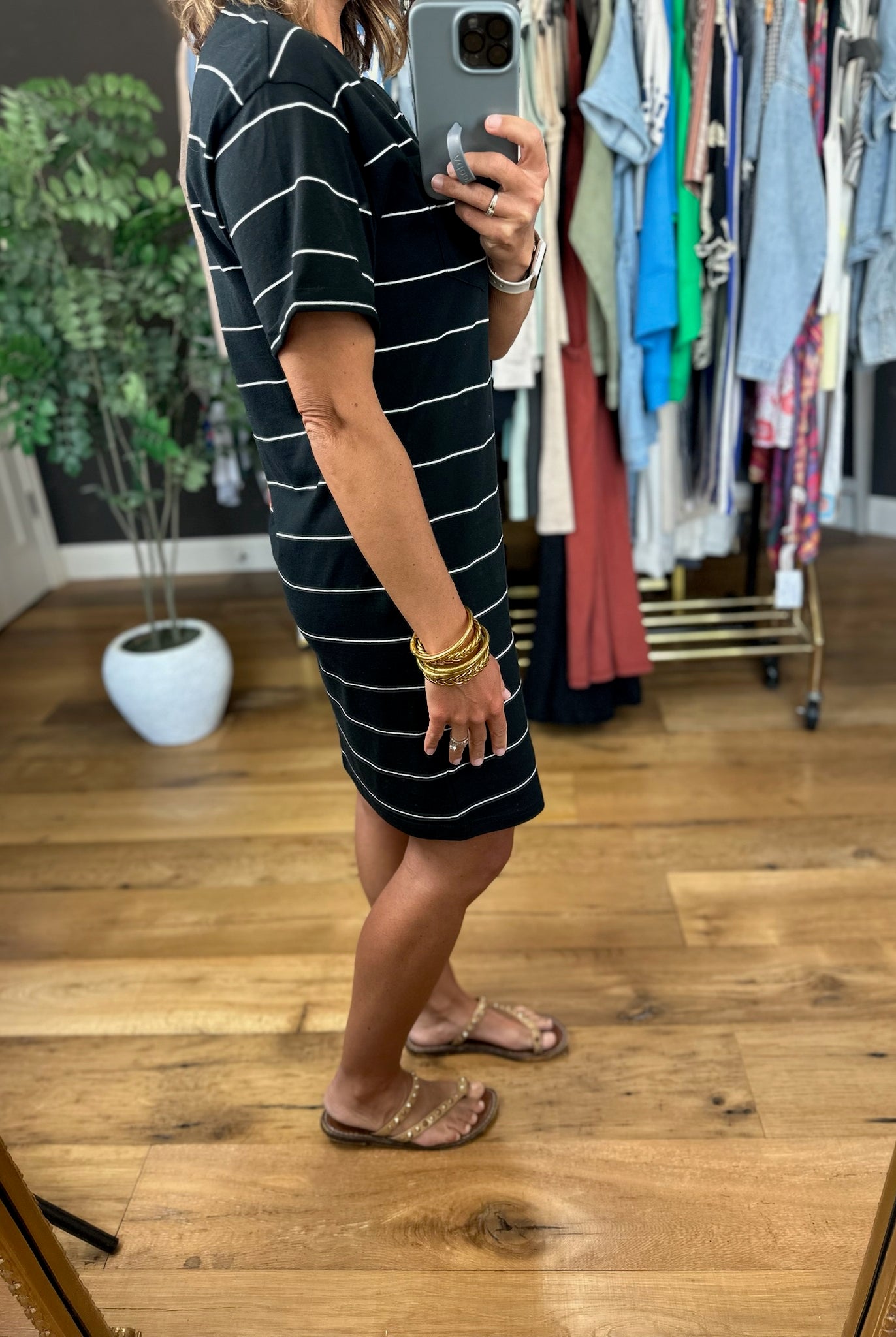 The Kick Back Striped Pocket T-Shirt Dress-Dresses-Thread & Supply-Anna Kaytes Boutique, Women's Fashion Boutique in Grinnell, Iowa