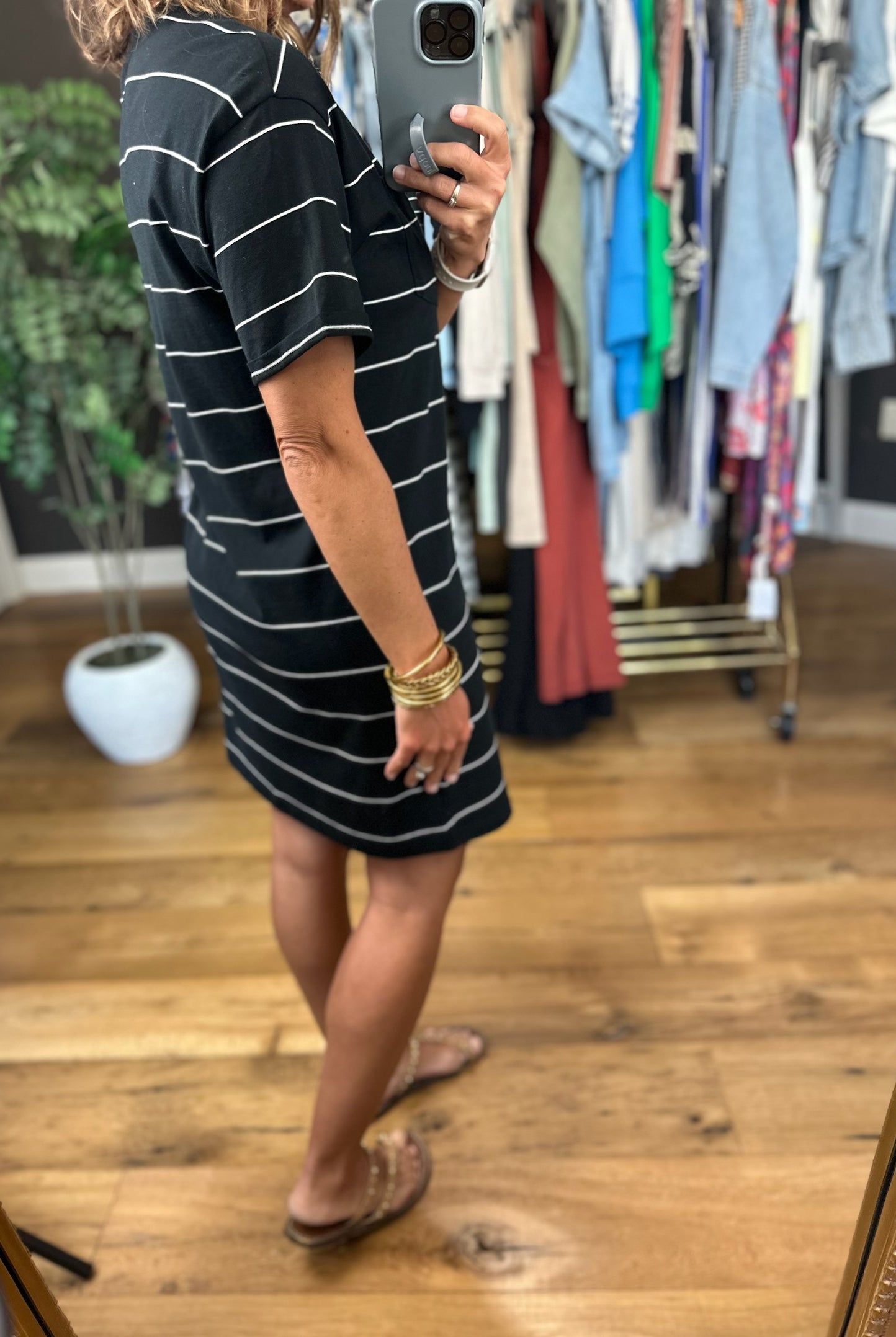 The Kick Back Striped Pocket T-Shirt Dress-Dresses-Thread & Supply-Anna Kaytes Boutique, Women's Fashion Boutique in Grinnell, Iowa