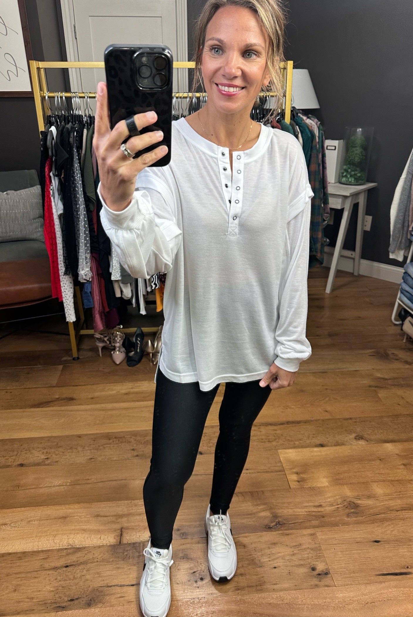 Details Matter Henley Long Sleeve With Pleated Detail Sleeve - Multiple Options-Long Sleeves-Wishlist wl22-7319-Anna Kaytes Boutique, Women's Fashion Boutique in Grinnell, Iowa
