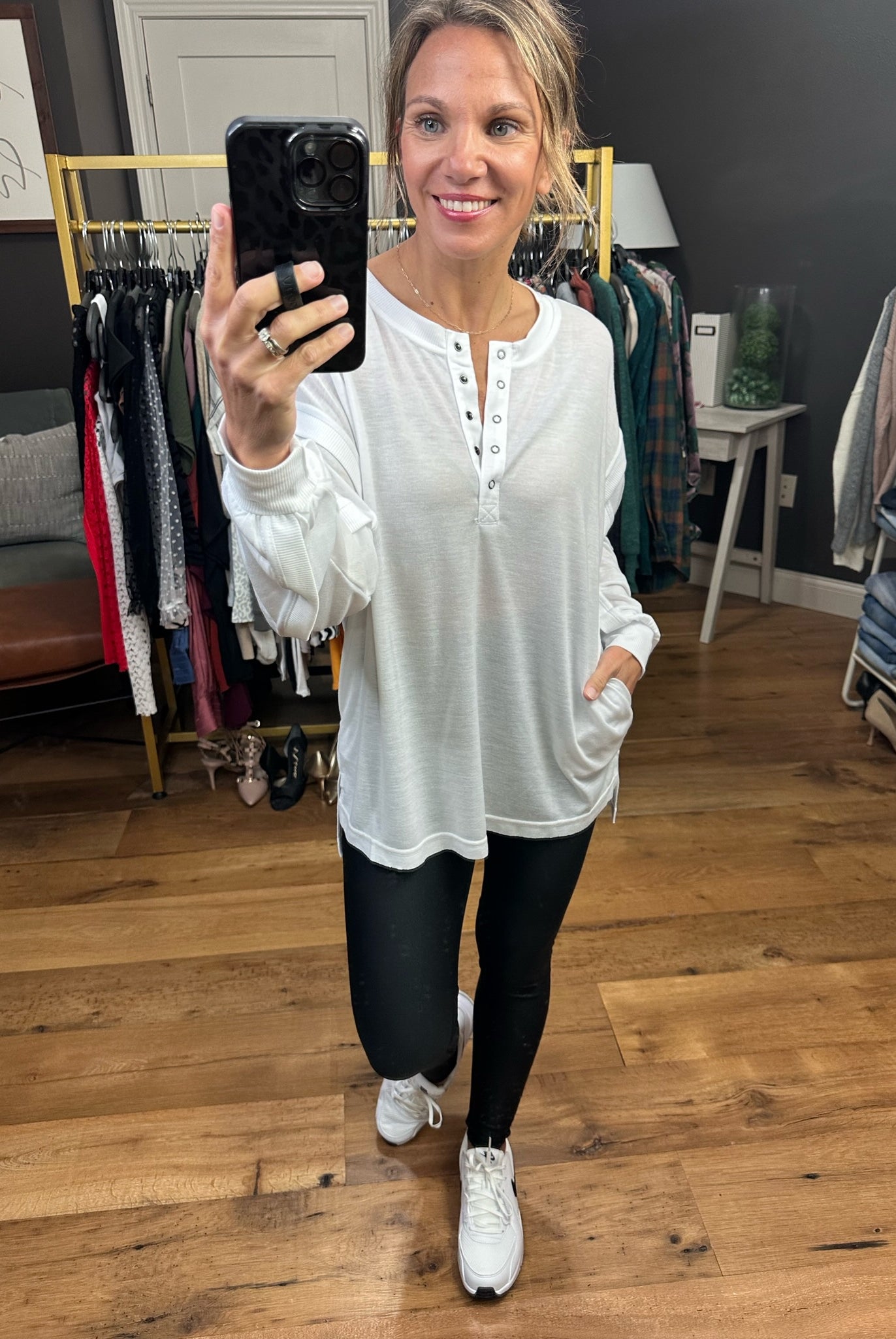 Details Matter Henley Long Sleeve With Pleated Detail Sleeve - Multiple Options-Long Sleeves-Wishlist wl22-7319-Anna Kaytes Boutique, Women's Fashion Boutique in Grinnell, Iowa