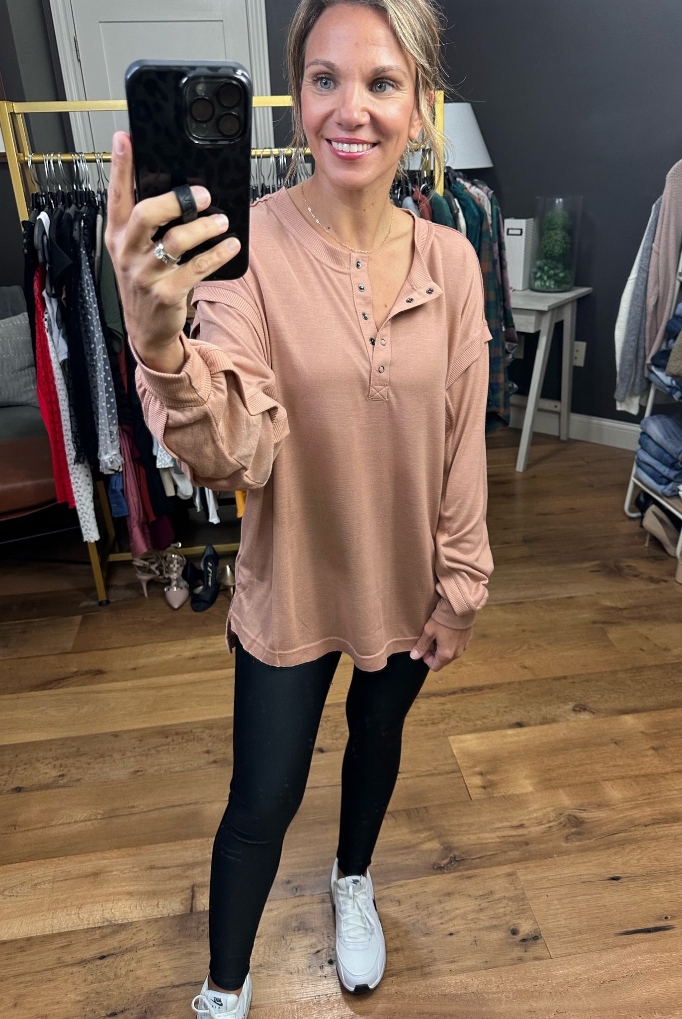 Details Matter Henley Long Sleeve With Pleated Detail Sleeve - Multiple Options-Long Sleeves-Wishlist wl22-7319-Anna Kaytes Boutique, Women's Fashion Boutique in Grinnell, Iowa