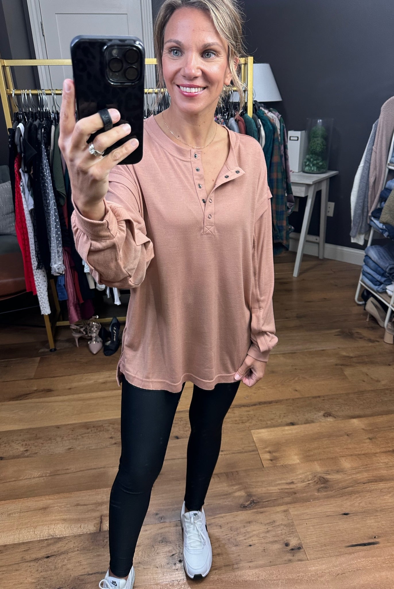 Details Matter Henley Long Sleeve With Pleated Detail Sleeve - Multiple Options-Long Sleeves-Wishlist wl22-7319-Anna Kaytes Boutique, Women's Fashion Boutique in Grinnell, Iowa