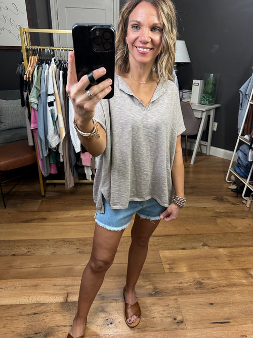 Come About Flowy Slit Neck Top - Stone-Wishlist-Anna Kaytes Boutique, Women's Fashion Boutique in Grinnell, Iowa