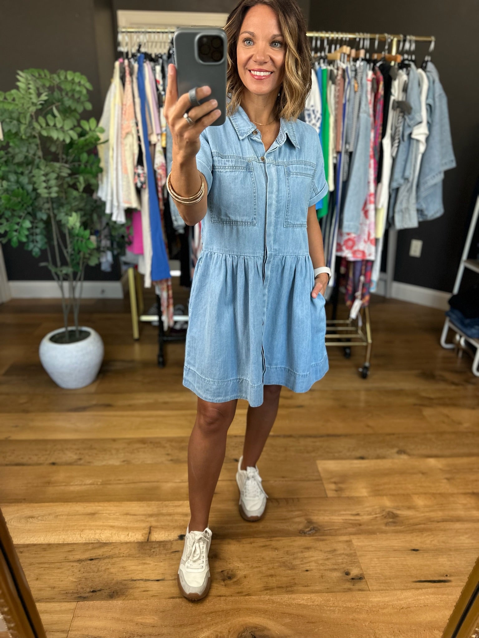 Holding On Denim Dress-Dresses-Wishlist-Anna Kaytes Boutique, Women's Fashion Boutique in Grinnell, Iowa