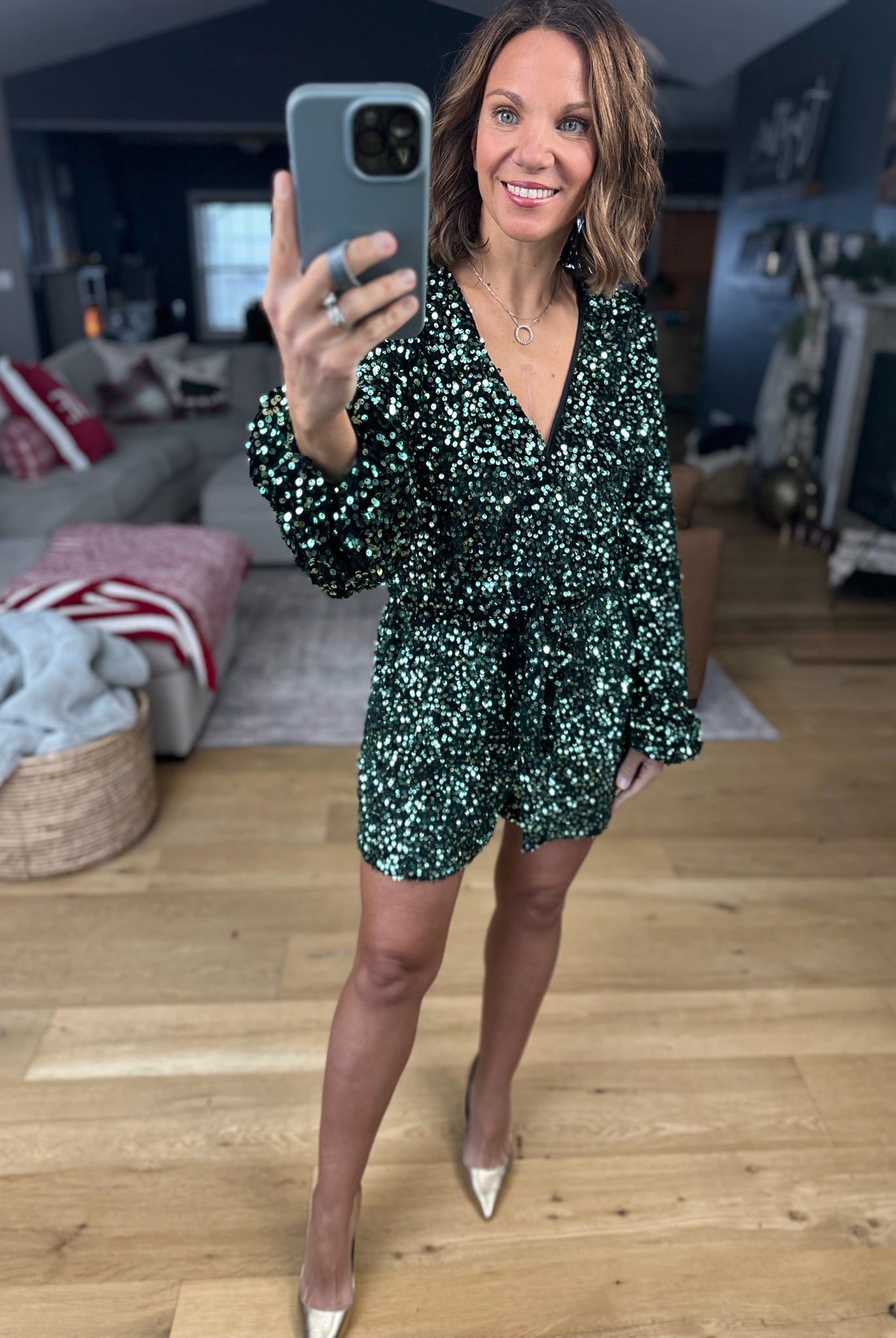 Shimmering Night Sequin-Detail Romper-Rompers-Saints & Hearts-Anna Kaytes Boutique, Women's Fashion Boutique in Grinnell, Iowa