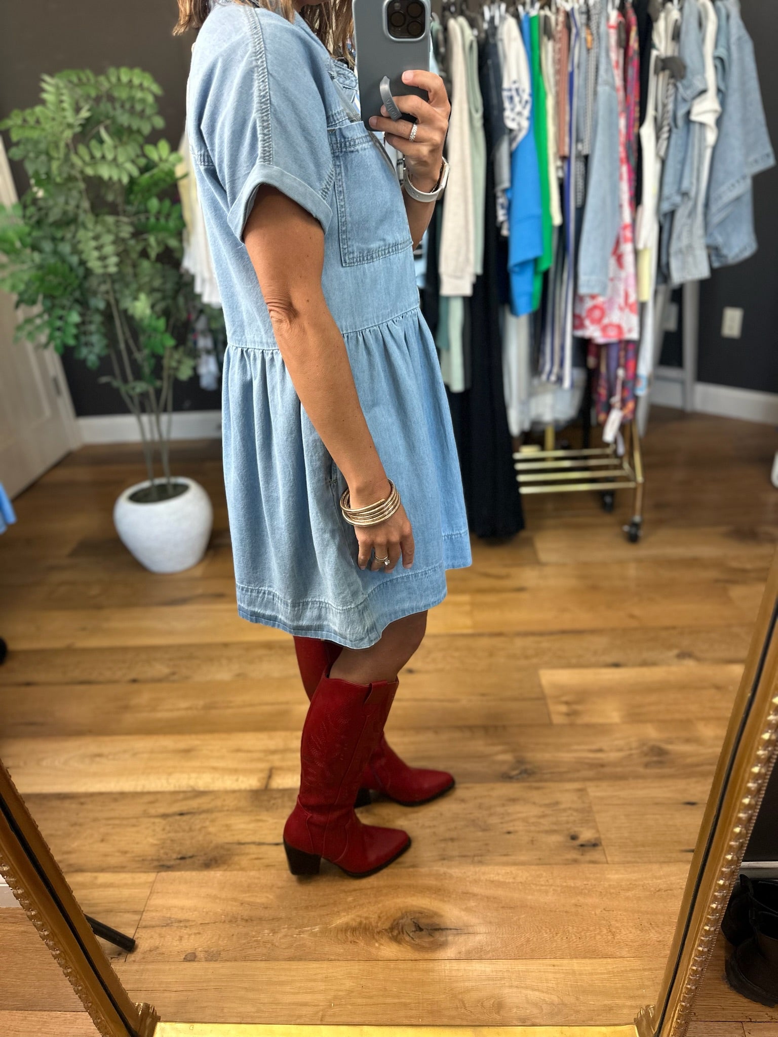 Holding On Denim Dress-Dresses-Wishlist-Anna Kaytes Boutique, Women's Fashion Boutique in Grinnell, Iowa
