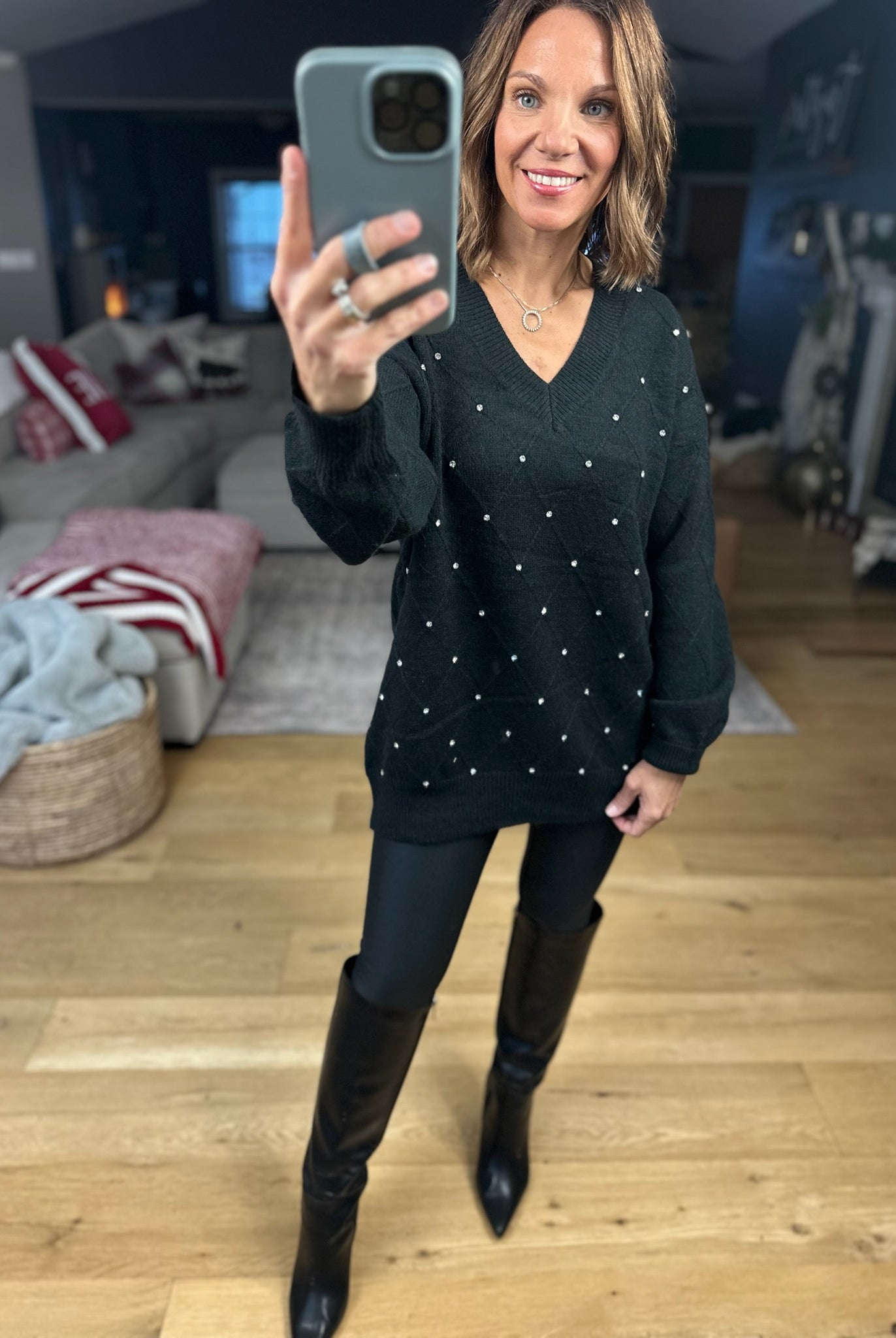 My Attention Rhinestone-Detail Knit Sweater-Sweaters-Vine & Love-Anna Kaytes Boutique, Women's Fashion Boutique in Grinnell, Iowa