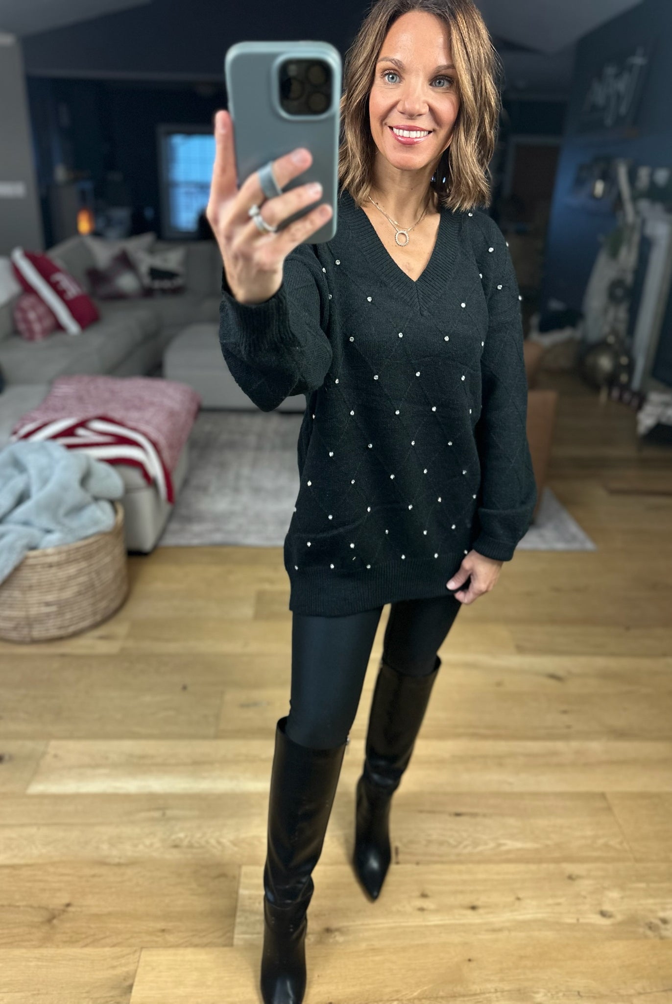 My Attention Rhinestone-Detail Knit Sweater-Sweaters-Vine & Love-Anna Kaytes Boutique, Women's Fashion Boutique in Grinnell, Iowa