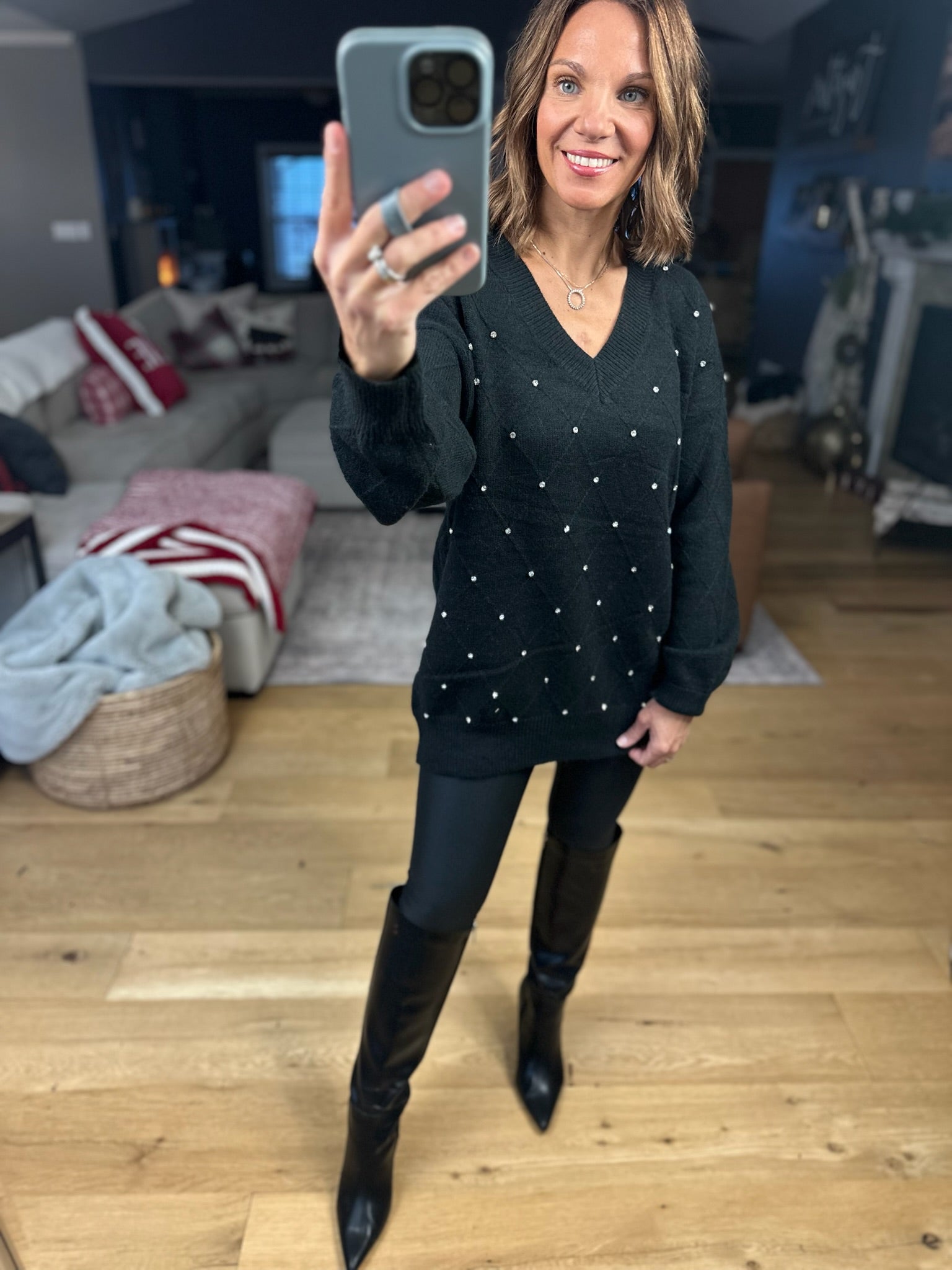 My Attention Rhinestone-Detail Knit Sweater-Sweaters-Vine & Love-Anna Kaytes Boutique, Women's Fashion Boutique in Grinnell, Iowa