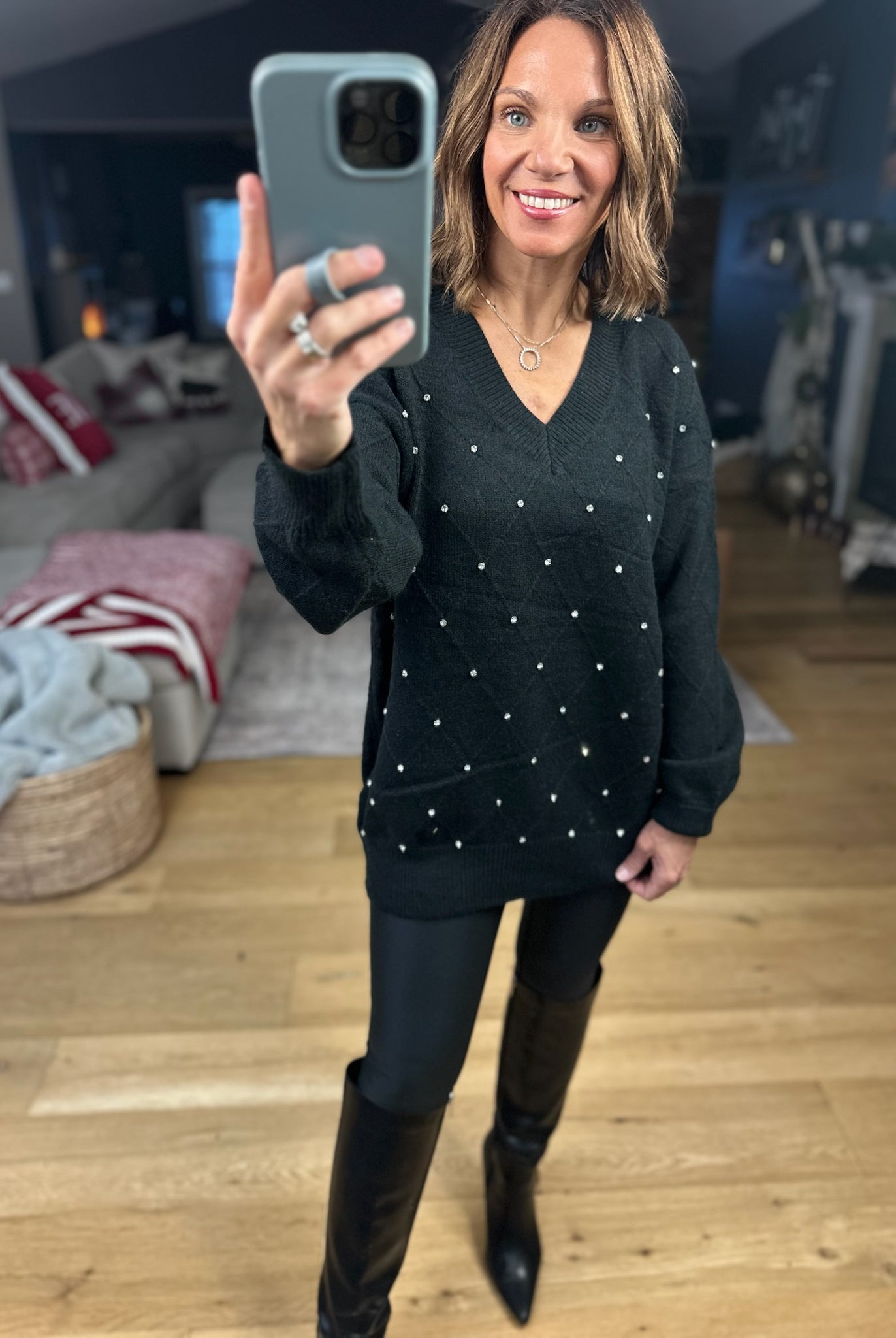 My Attention Rhinestone-Detail Knit Sweater-Sweaters-Vine & Love-Anna Kaytes Boutique, Women's Fashion Boutique in Grinnell, Iowa