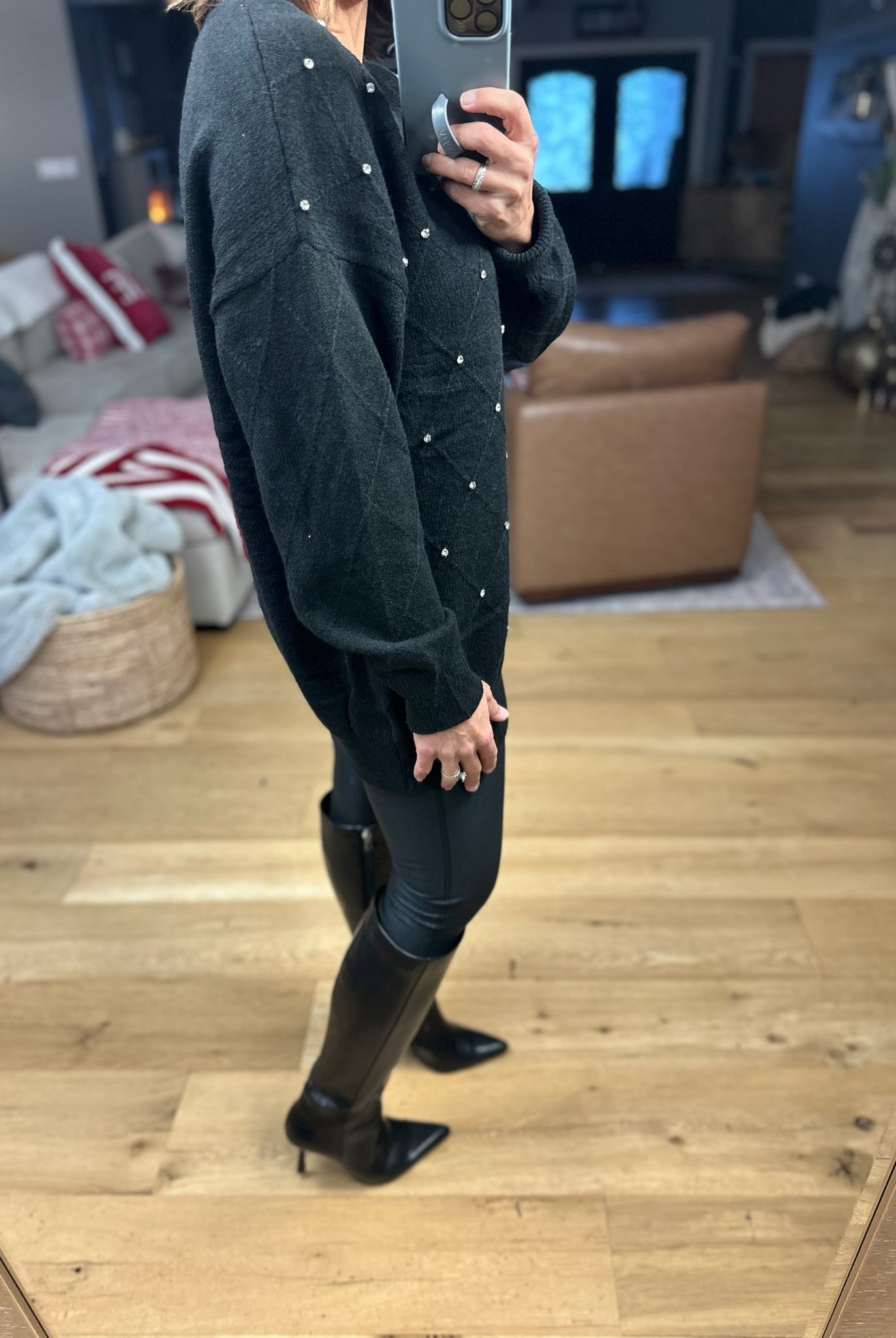 My Attention Rhinestone-Detail Knit Sweater-Sweaters-Vine & Love-Anna Kaytes Boutique, Women's Fashion Boutique in Grinnell, Iowa