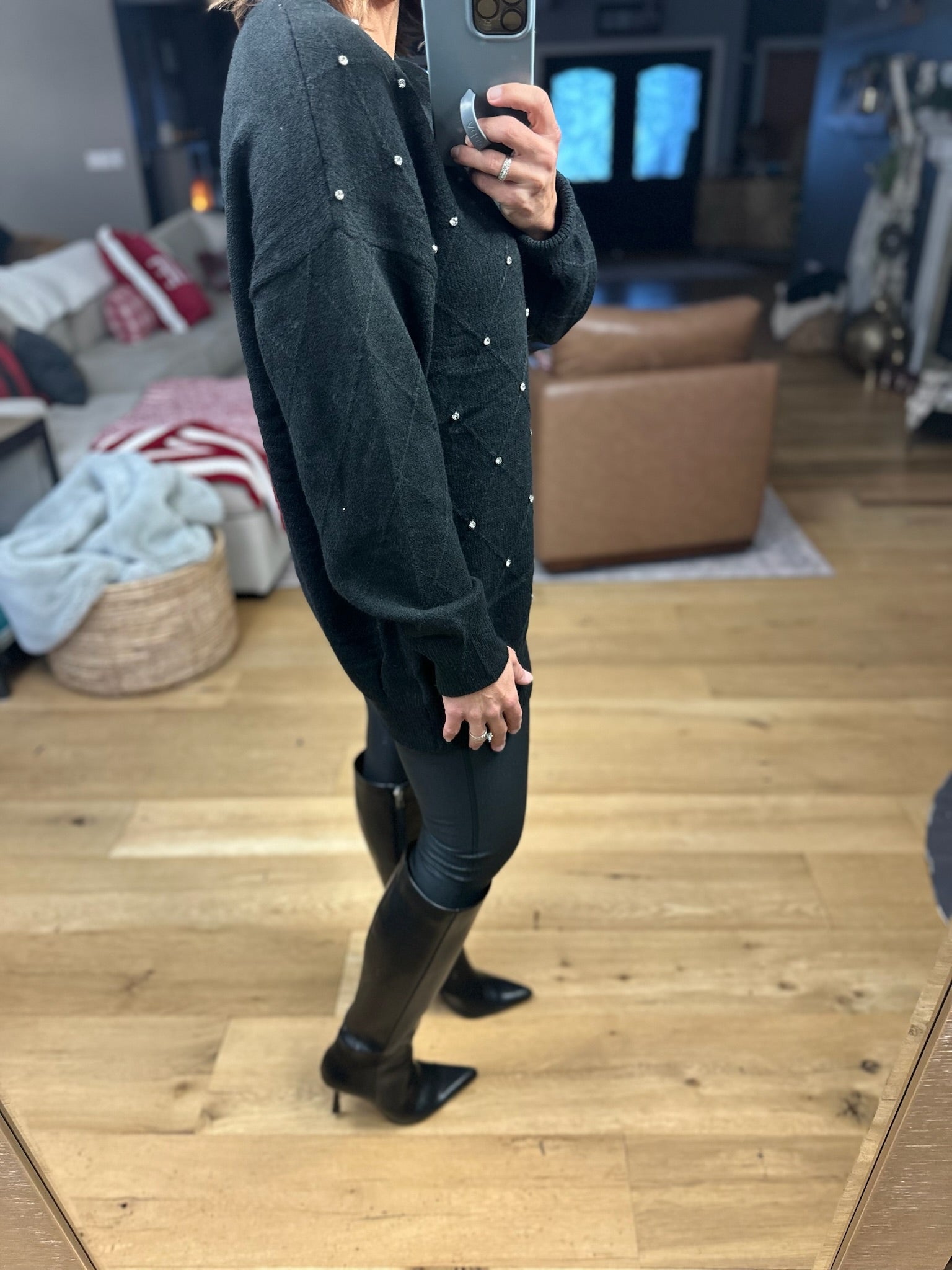 My Attention Rhinestone-Detail Knit Sweater-Sweaters-Vine & Love-Anna Kaytes Boutique, Women's Fashion Boutique in Grinnell, Iowa