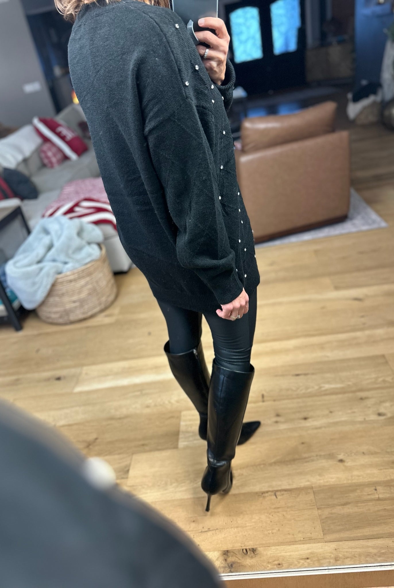 My Attention Rhinestone-Detail Knit Sweater-Sweaters-Vine & Love-Anna Kaytes Boutique, Women's Fashion Boutique in Grinnell, Iowa