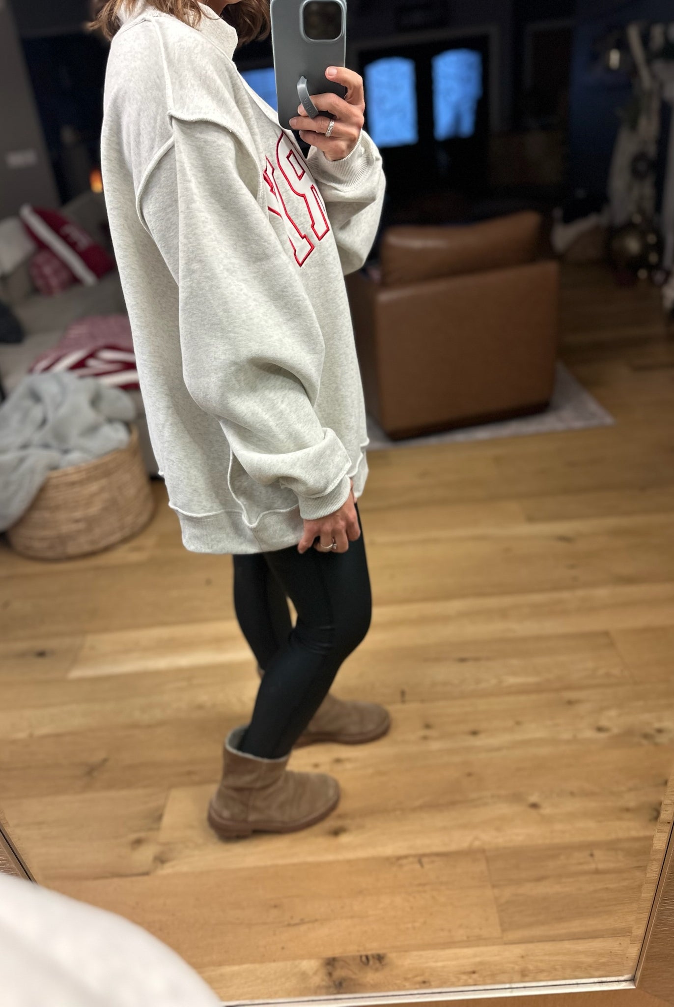 Merry Mock-Neck Sweatshirt - Grey-Sweaters-Bucketlist-Anna Kaytes Boutique, Women's Fashion Boutique in Grinnell, Iowa