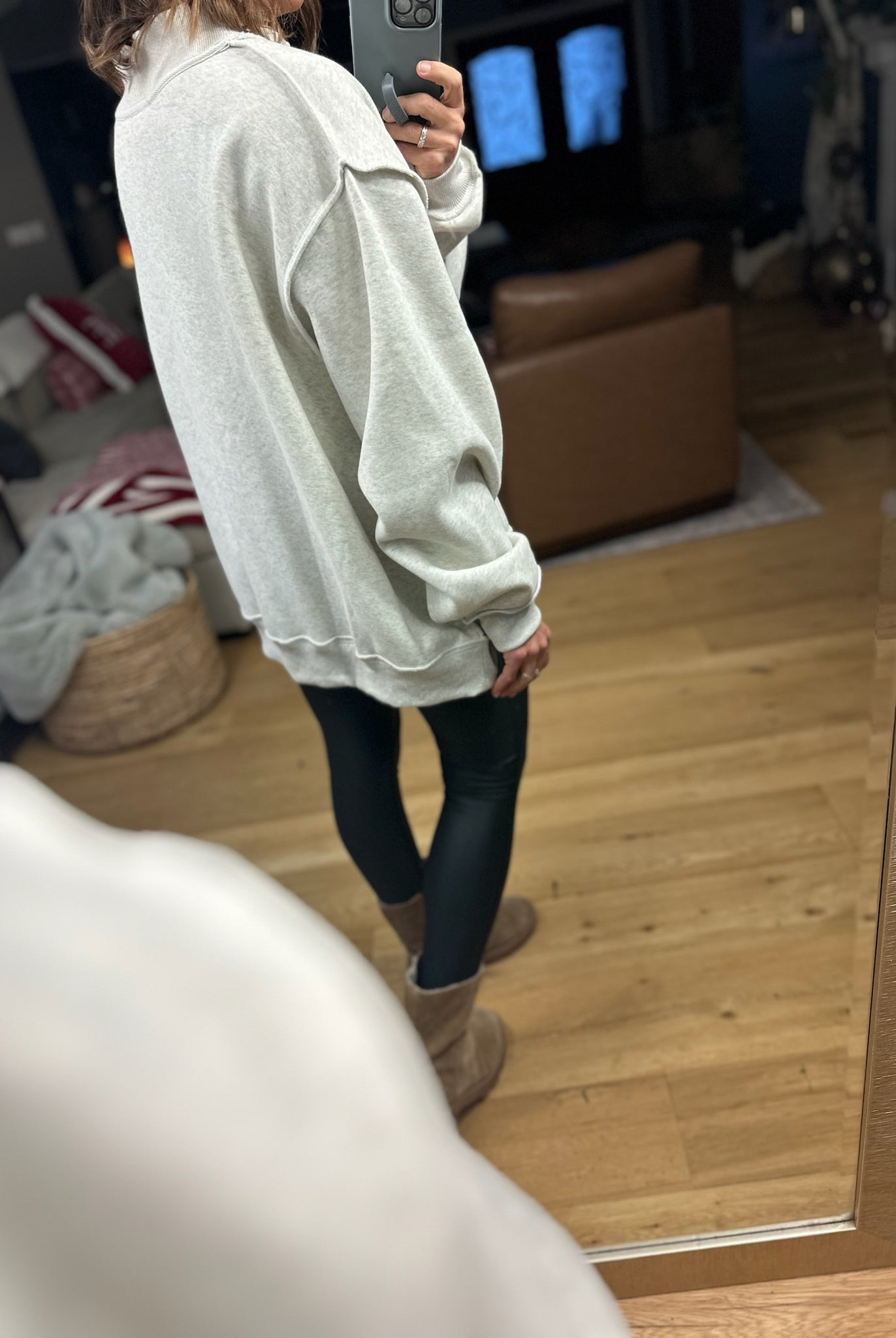 Merry Mock-Neck Sweatshirt - Grey-Sweaters-Bucketlist-Anna Kaytes Boutique, Women's Fashion Boutique in Grinnell, Iowa