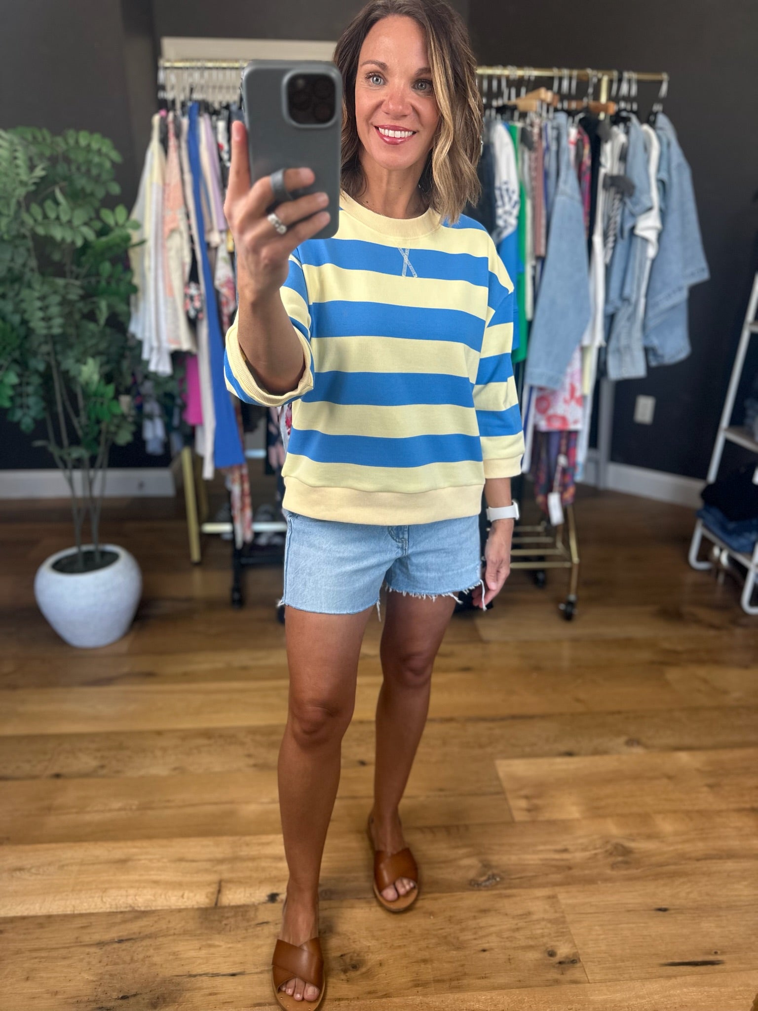 Nights of Summer Striped Crew-Sweaters-Jodifl-Anna Kaytes Boutique, Women's Fashion Boutique in Grinnell, Iowa