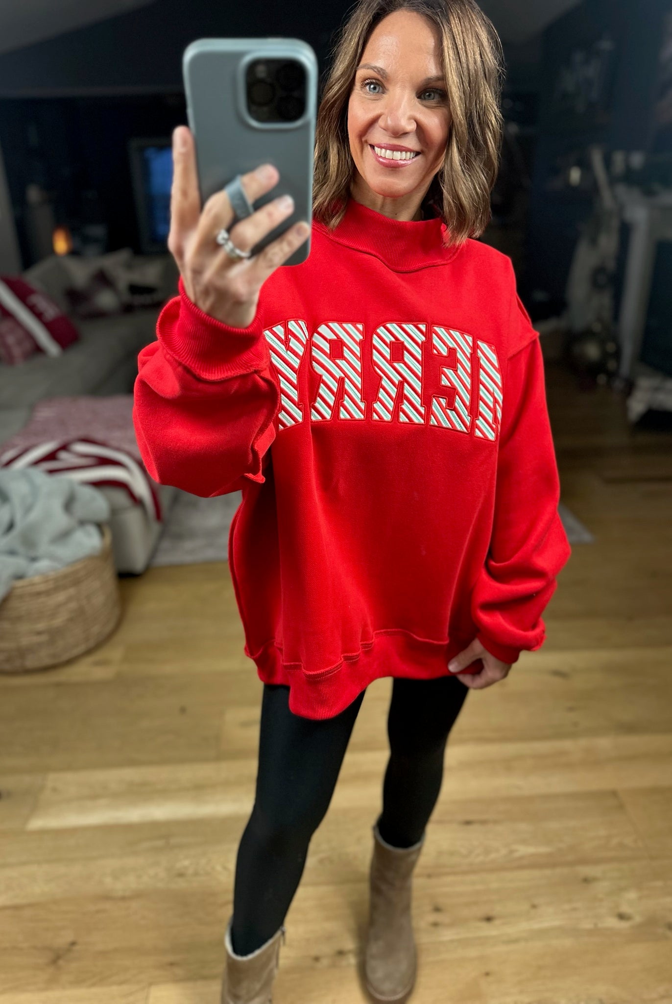 Merry Mock-Neck Sweatshirt - Red-Sweaters-Bucketlist-Anna Kaytes Boutique, Women's Fashion Boutique in Grinnell, Iowa