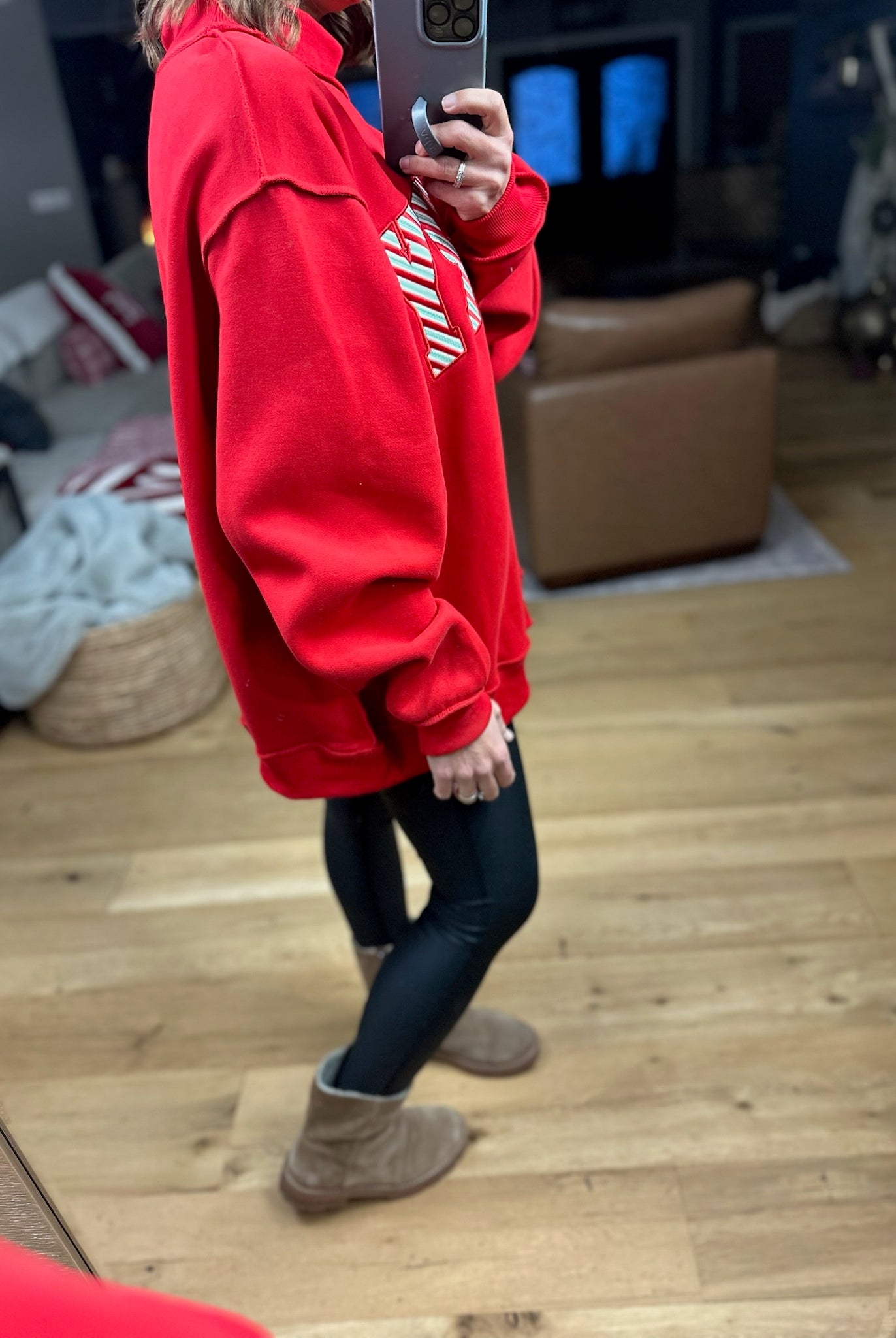 Merry Mock-Neck Sweatshirt - Red-Sweaters-Bucketlist-Anna Kaytes Boutique, Women's Fashion Boutique in Grinnell, Iowa