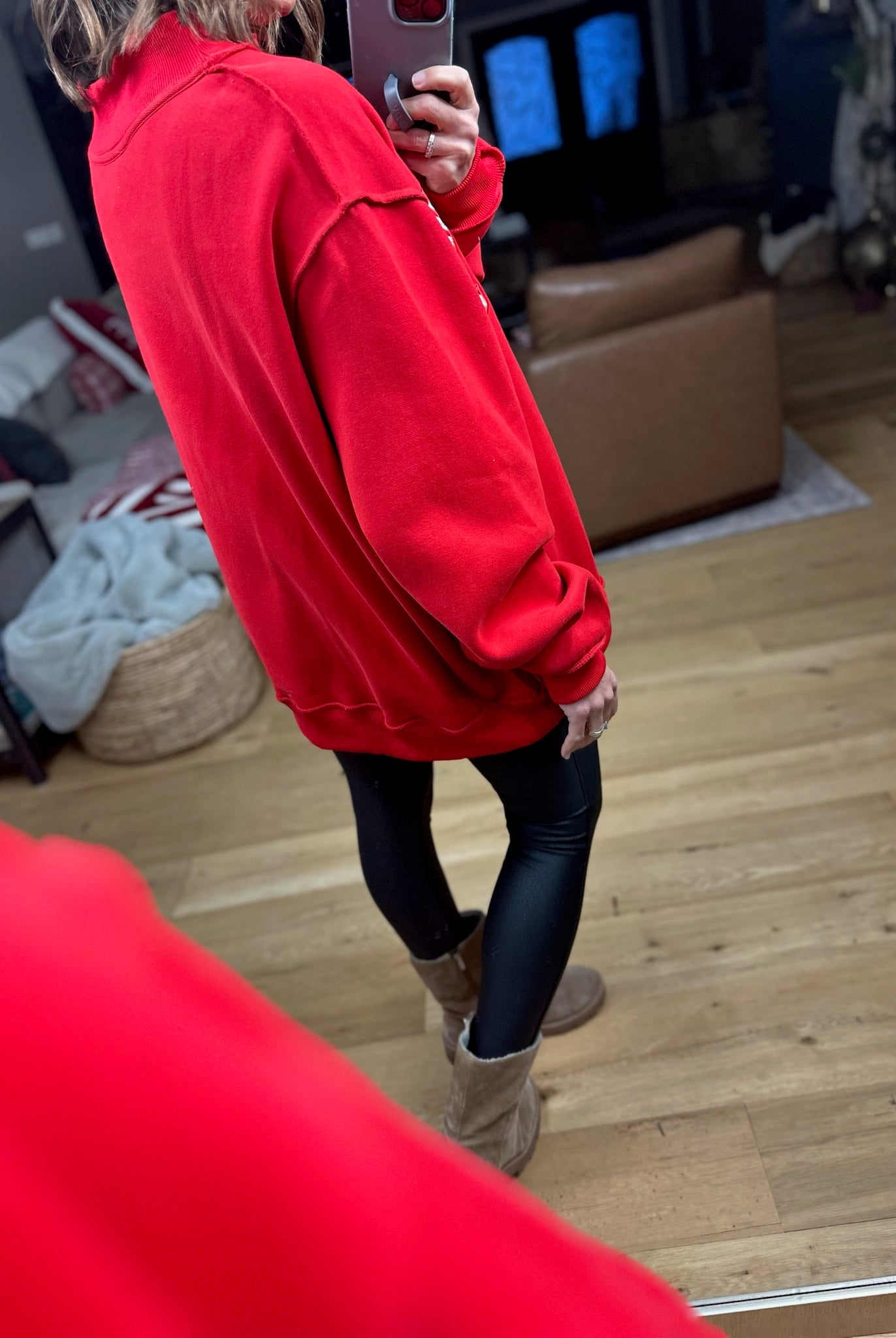 Merry Mock-Neck Sweatshirt - Red-Sweaters-Bucketlist-Anna Kaytes Boutique, Women's Fashion Boutique in Grinnell, Iowa