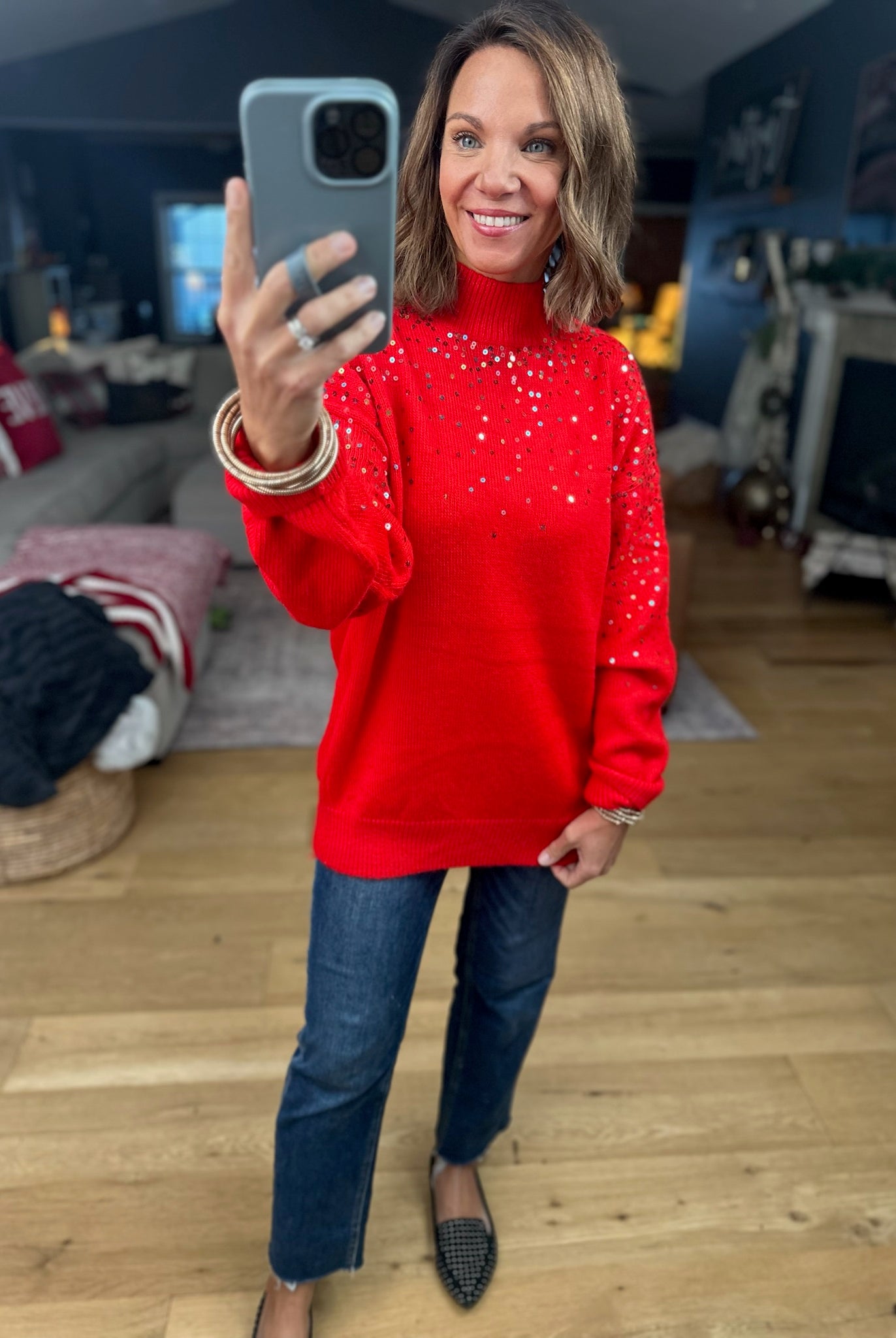 Sprinkle Of Sequin Turtle-Neck Sweater-Vine & Love-Anna Kaytes Boutique, Women's Fashion Boutique in Grinnell, Iowa