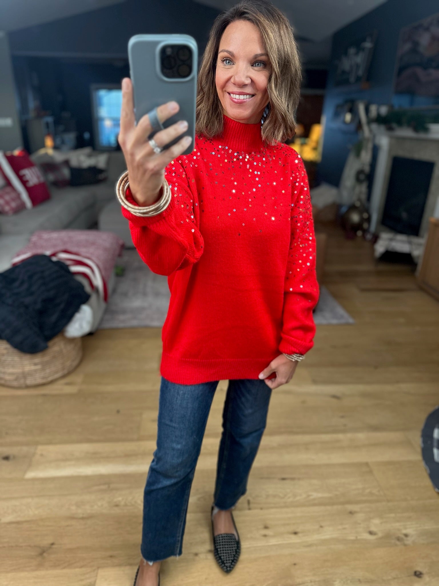 Sprinkle Of Sequin Turtle-Neck Sweater-Vine & Love-Anna Kaytes Boutique, Women's Fashion Boutique in Grinnell, Iowa