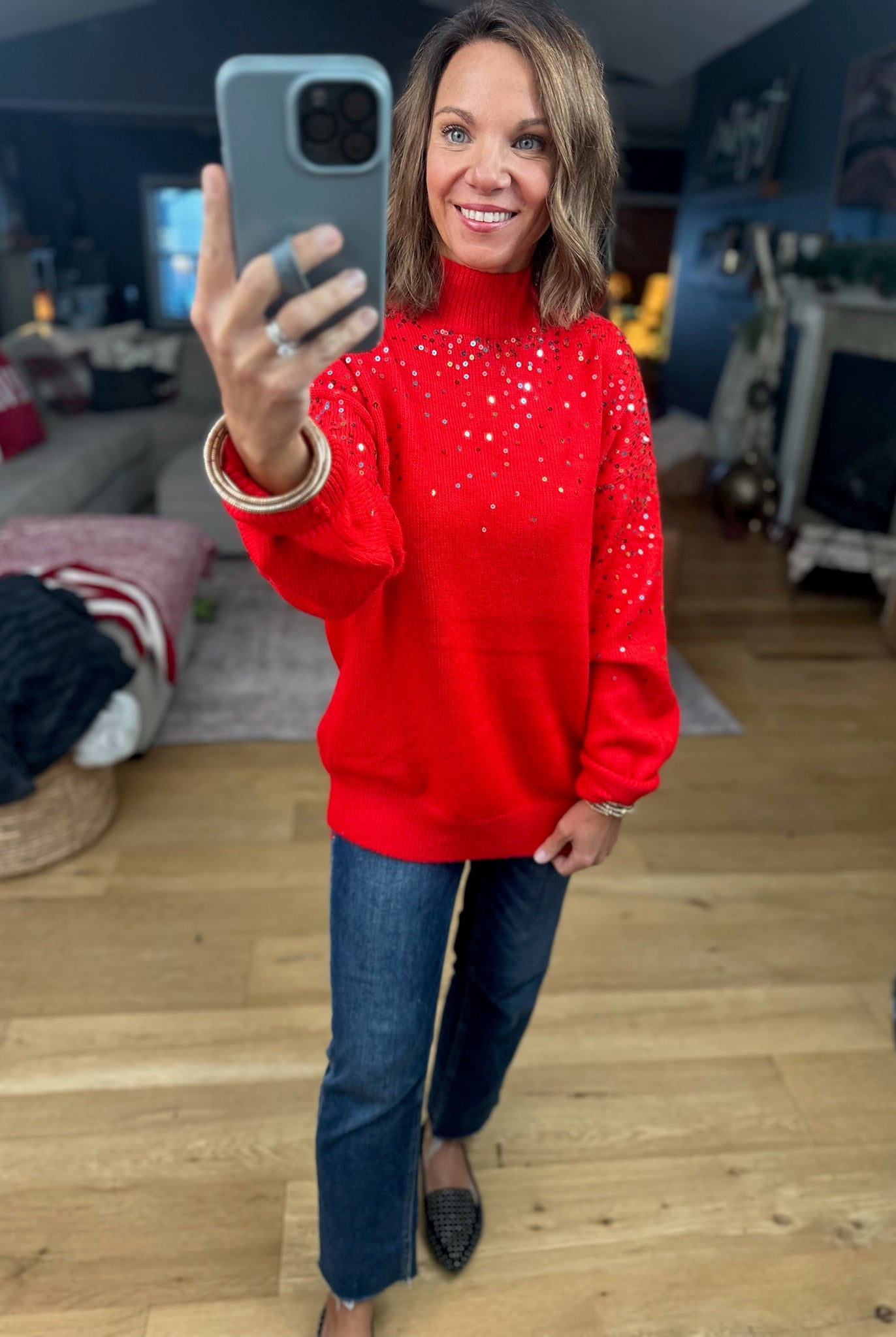 Sprinkle Of Sequin Turtle-Neck Sweater-Vine & Love-Anna Kaytes Boutique, Women's Fashion Boutique in Grinnell, Iowa