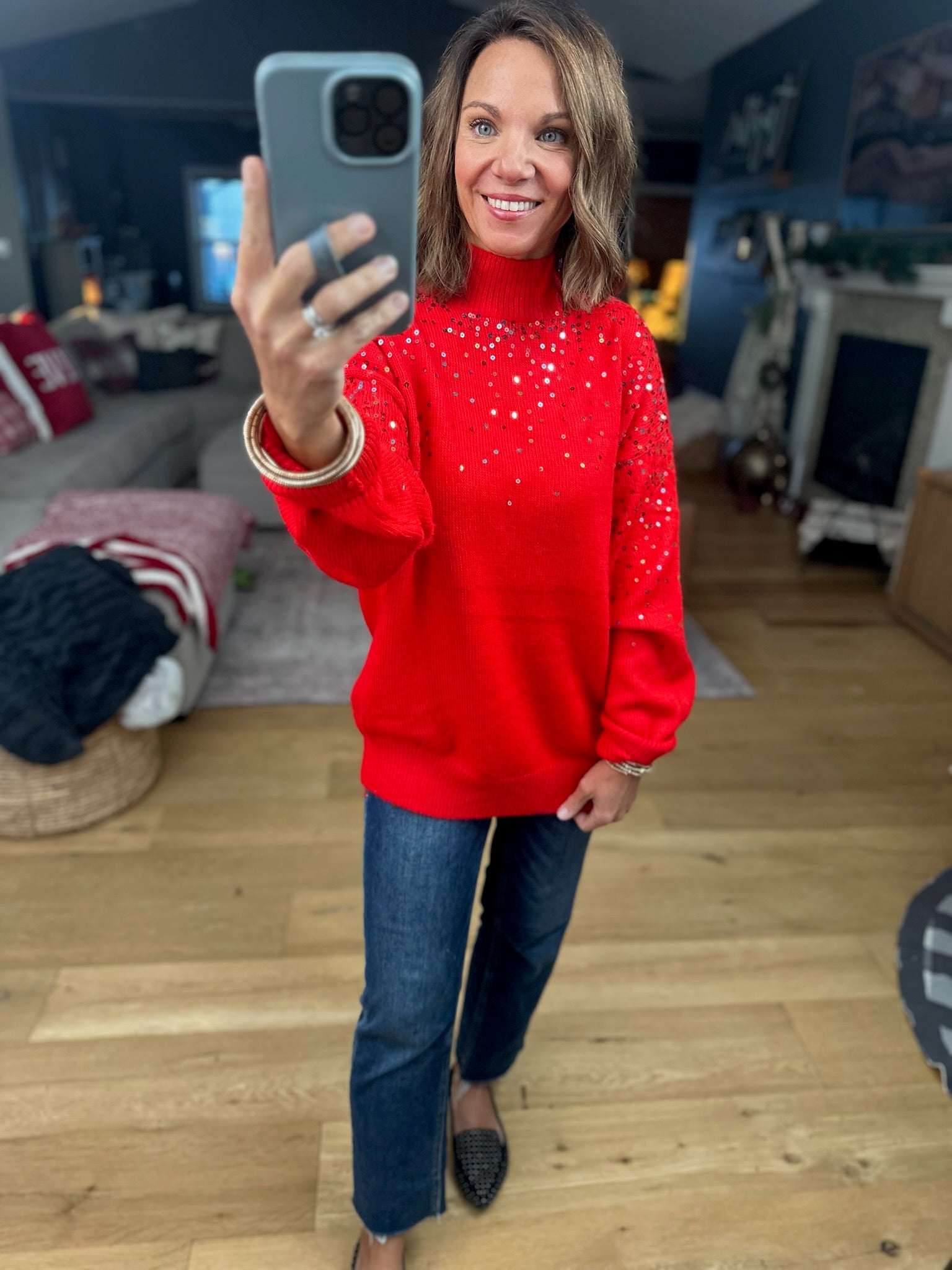 Sprinkle Of Sequin Turtle-Neck Sweater-Vine & Love-Anna Kaytes Boutique, Women's Fashion Boutique in Grinnell, Iowa