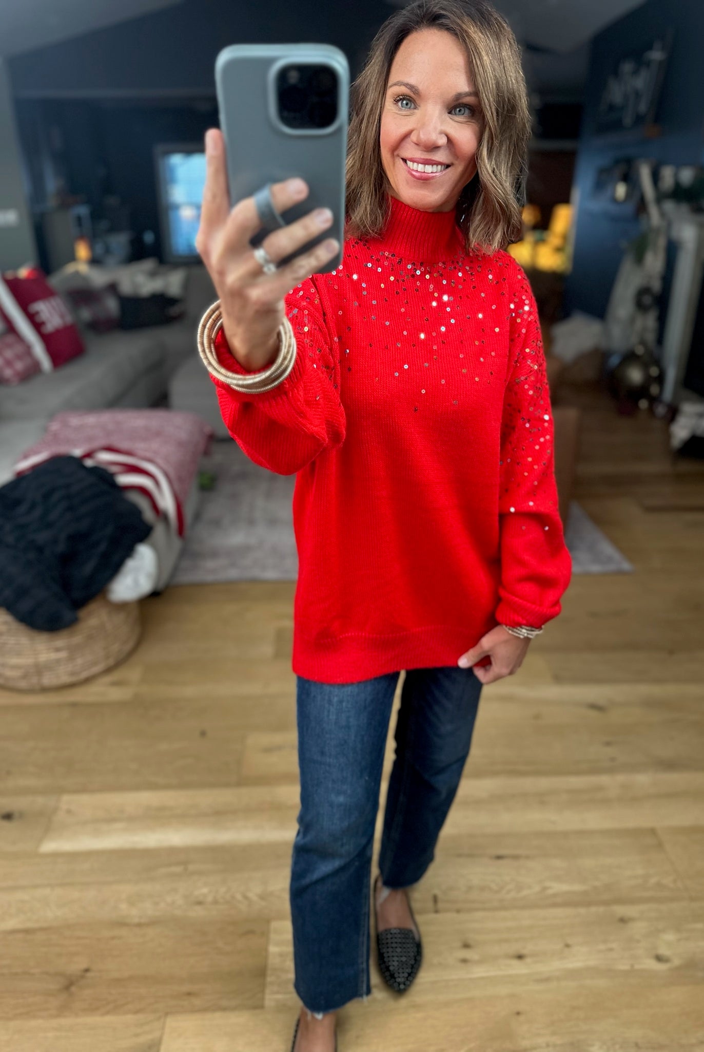 Sprinkle Of Sequin Turtle-Neck Sweater-Vine & Love-Anna Kaytes Boutique, Women's Fashion Boutique in Grinnell, Iowa