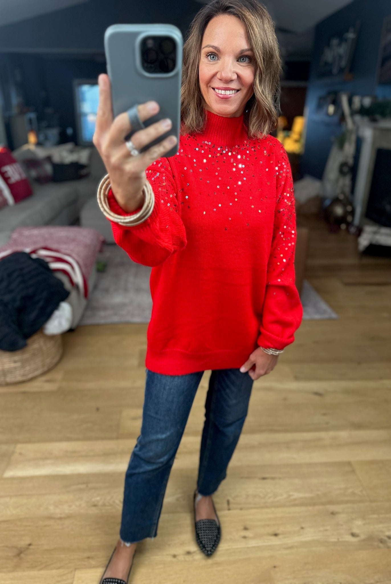 Sprinkle Of Sequin Turtle-Neck Sweater-Vine & Love-Anna Kaytes Boutique, Women's Fashion Boutique in Grinnell, Iowa