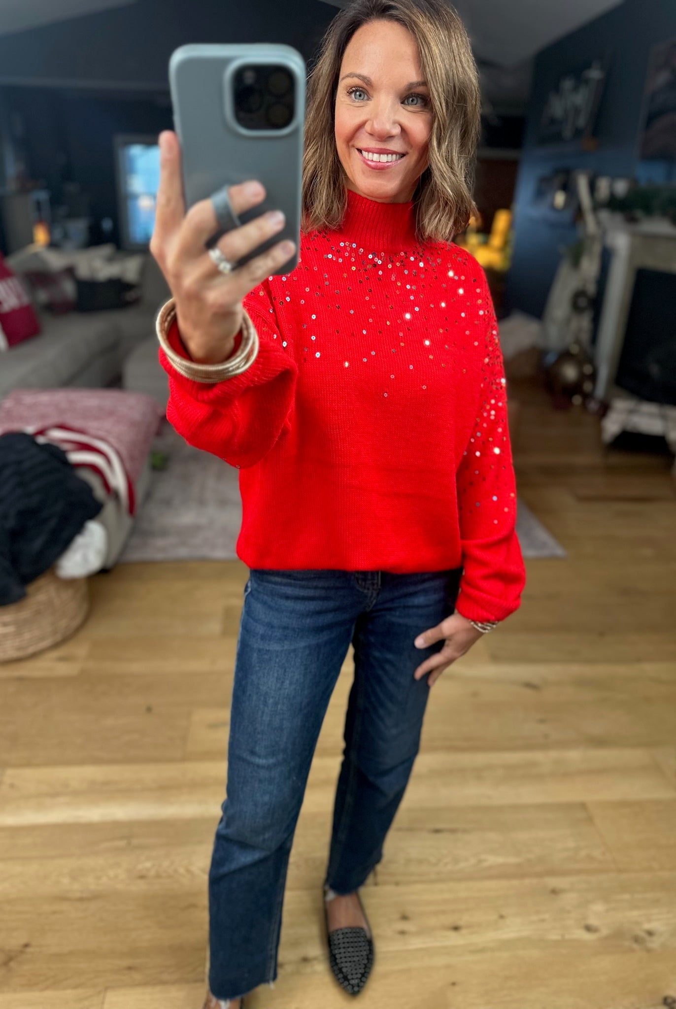 Sprinkle Of Sequin Turtle-Neck Sweater-Vine & Love-Anna Kaytes Boutique, Women's Fashion Boutique in Grinnell, Iowa