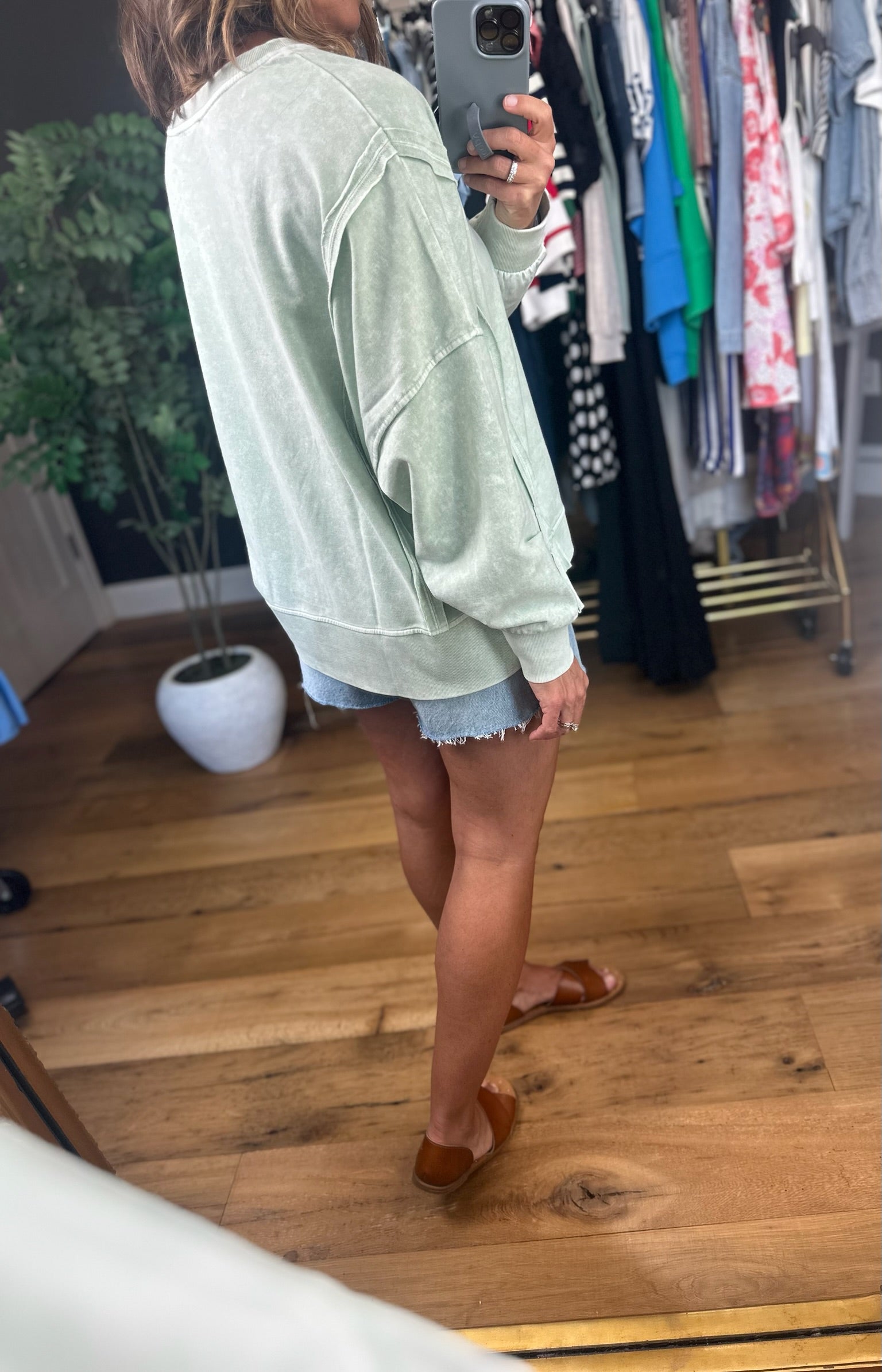 Reach The Point Washed Crew-Sweaters-JOA-Anna Kaytes Boutique, Women's Fashion Boutique in Grinnell, Iowa