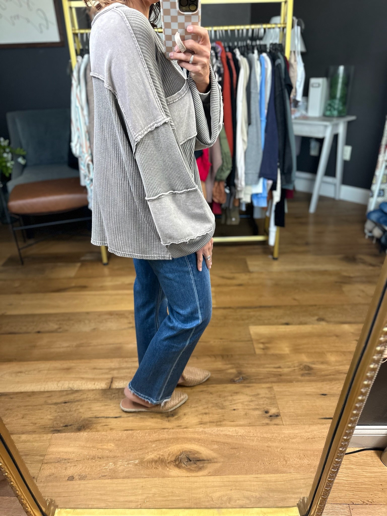 Complimenting You Oversized Waffle Henley - Ash-Easel-Anna Kaytes Boutique, Women's Fashion Boutique in Grinnell, Iowa