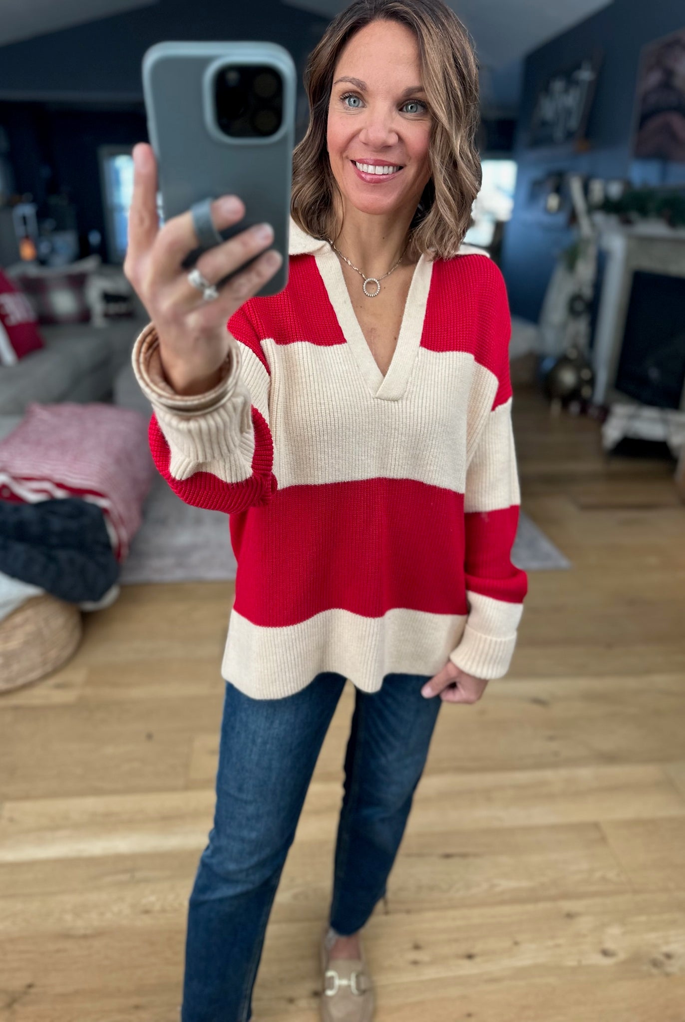 Coming Through Ribbed Sweater - Red/Beige-Sweaters-Dress Forum-Anna Kaytes Boutique, Women's Fashion Boutique in Grinnell, Iowa