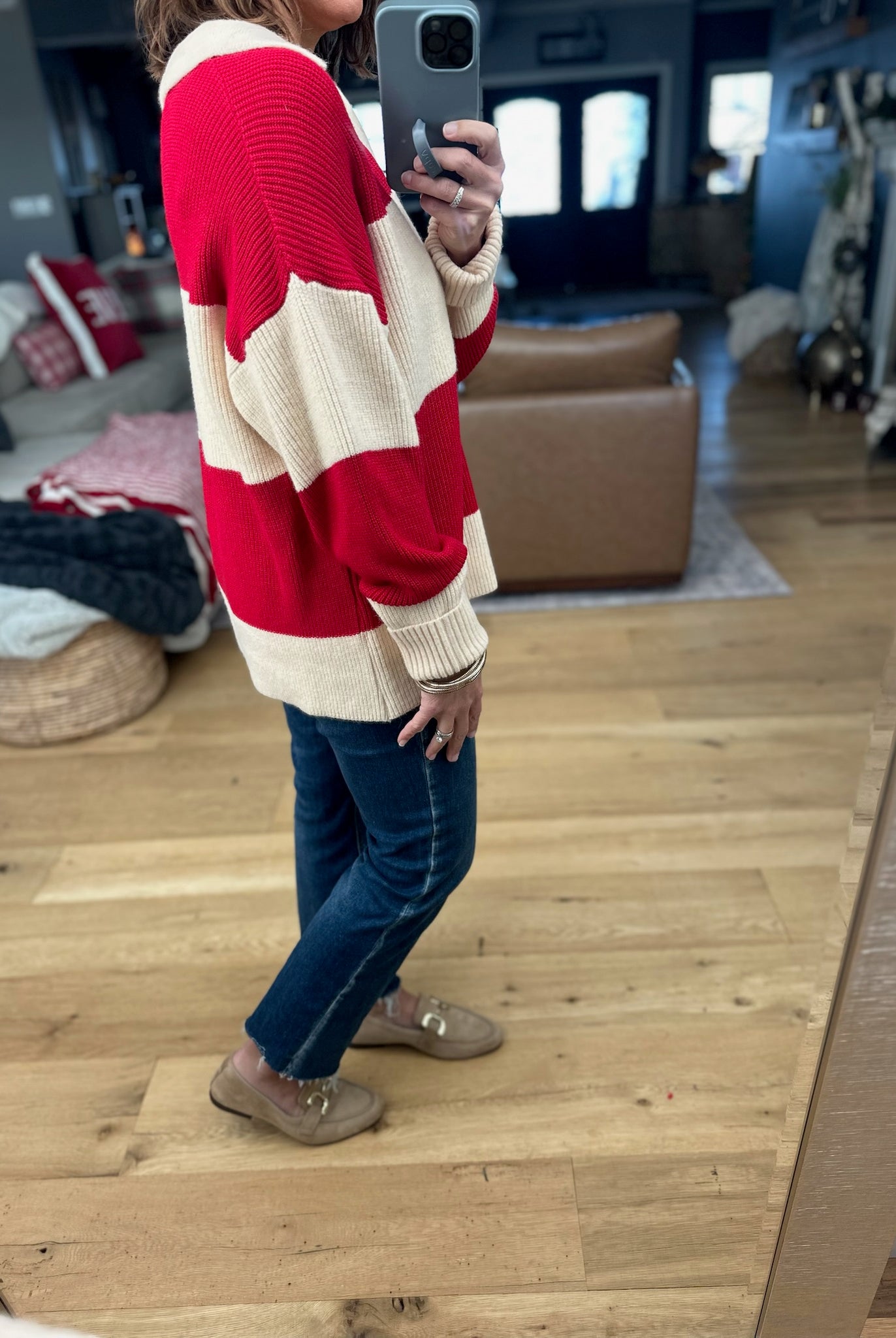 Coming Through Ribbed Sweater - Red/Beige-Sweaters-Dress Forum-Anna Kaytes Boutique, Women's Fashion Boutique in Grinnell, Iowa