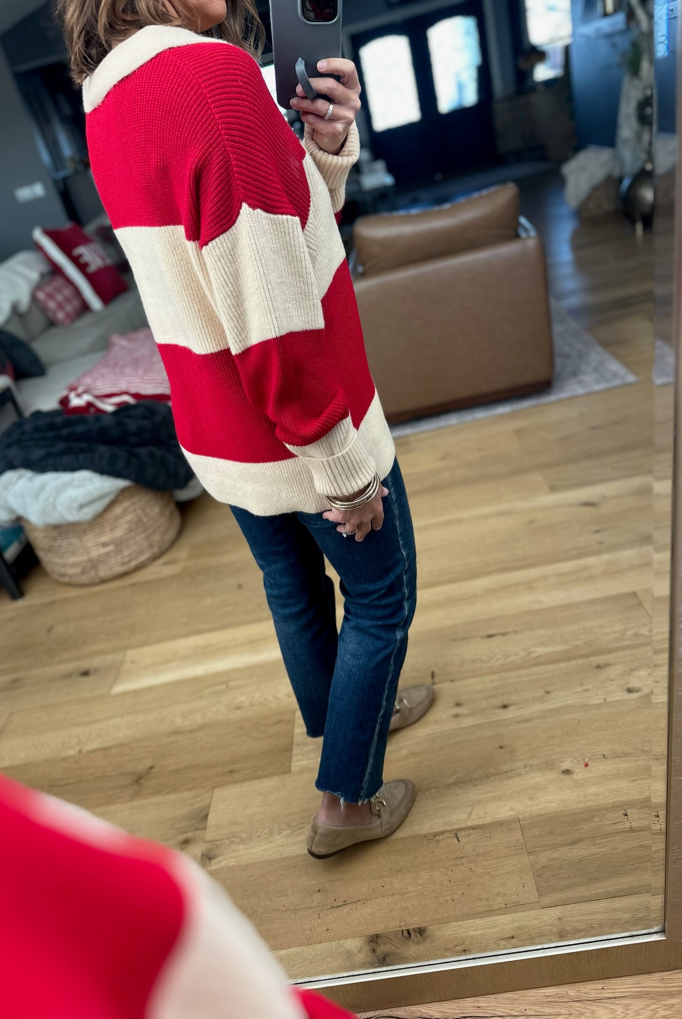 Coming Through Ribbed Sweater - Red/Beige-Sweaters-Dress Forum-Anna Kaytes Boutique, Women's Fashion Boutique in Grinnell, Iowa