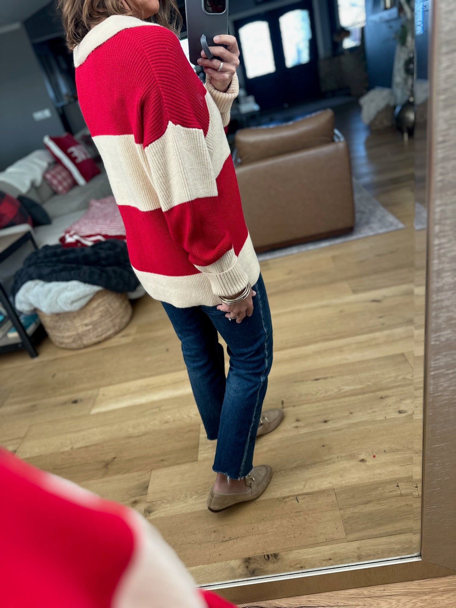 Coming Through Ribbed Sweater - Red/Beige-Sweaters-Dress Forum-Anna Kaytes Boutique, Women's Fashion Boutique in Grinnell, Iowa