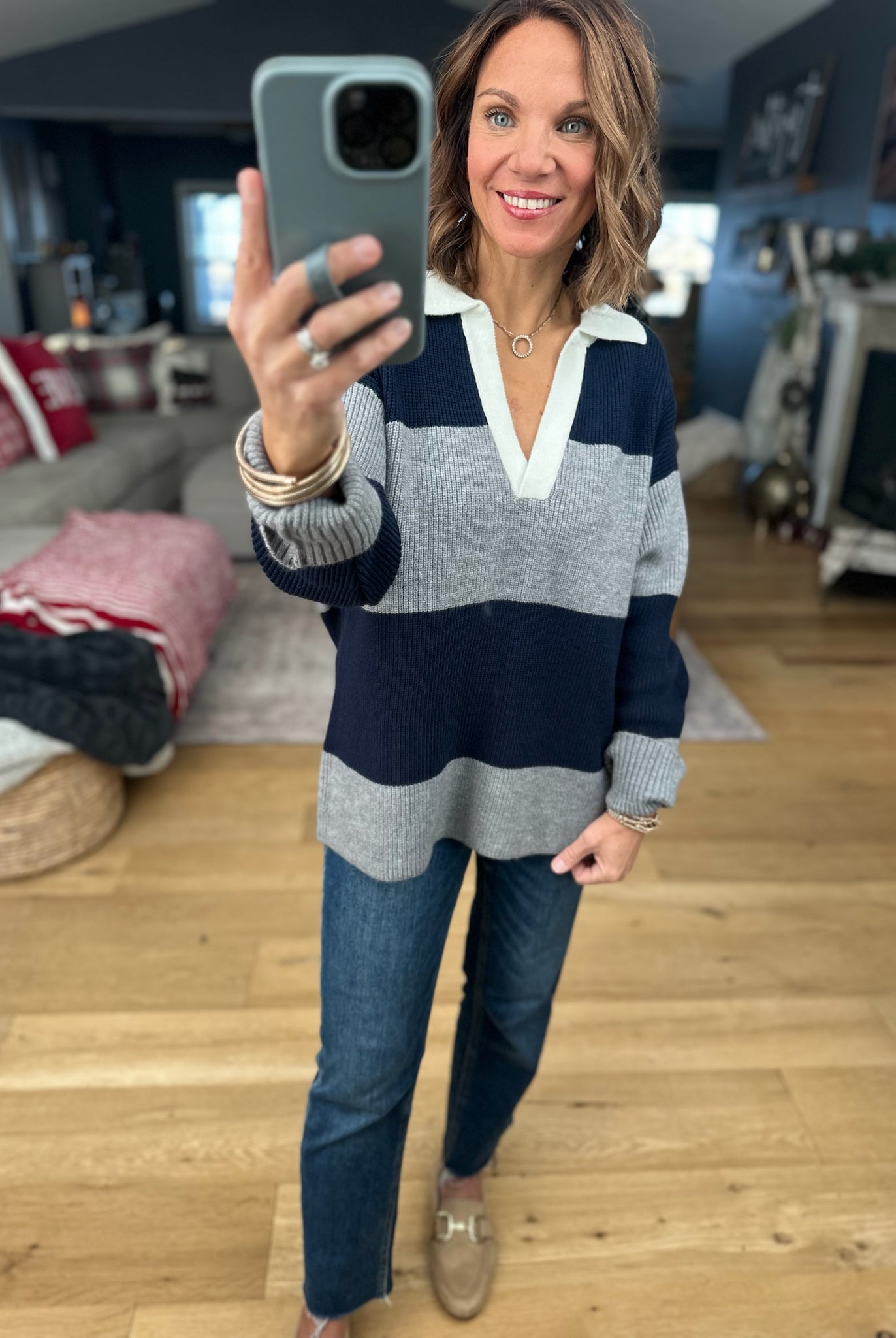 Coming Through Ribbed Sweater - Navy/Grey-Sweaters-Dress Forum-Anna Kaytes Boutique, Women's Fashion Boutique in Grinnell, Iowa