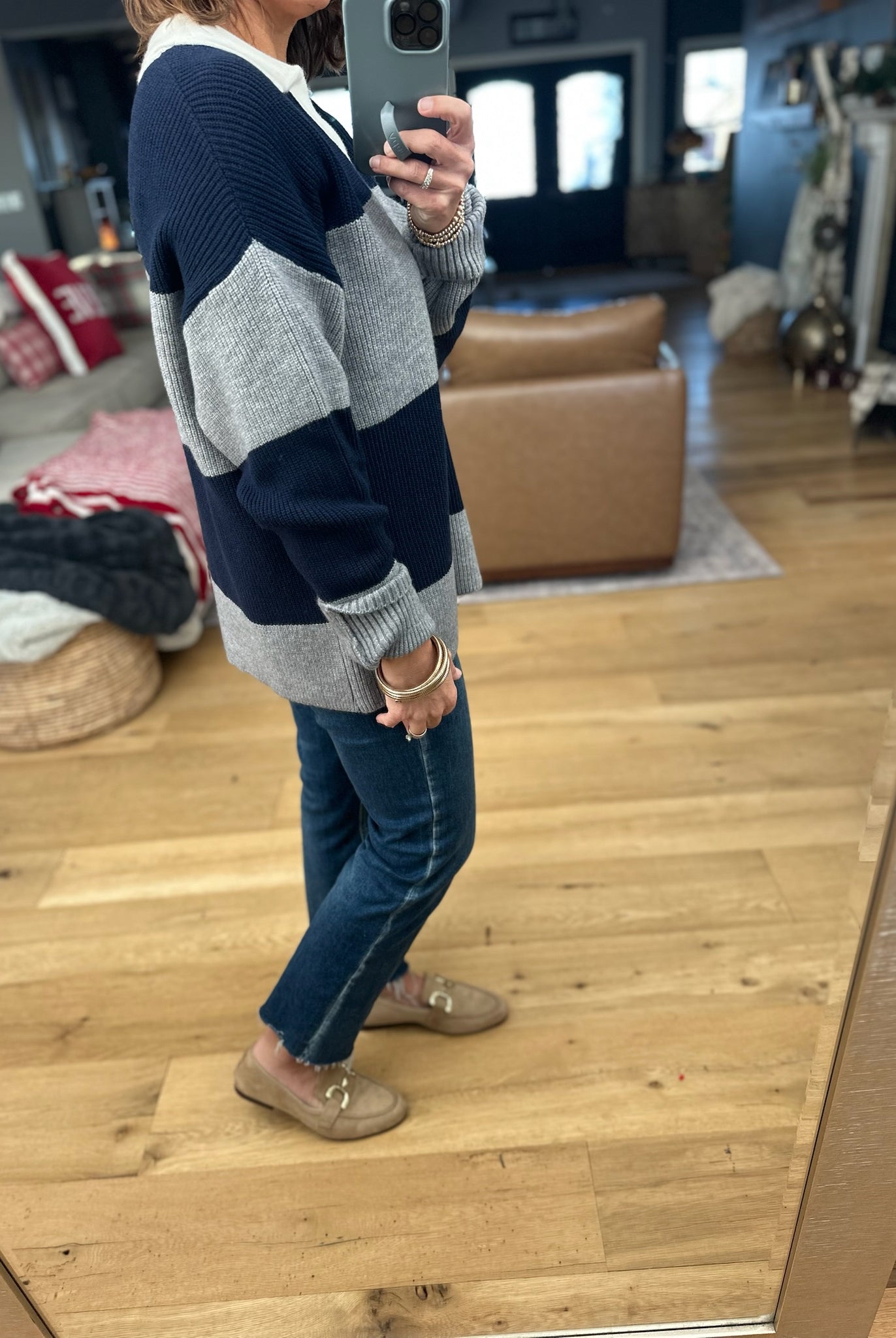 Coming Through Ribbed Sweater - Navy/Grey-Sweaters-Dress Forum-Anna Kaytes Boutique, Women's Fashion Boutique in Grinnell, Iowa