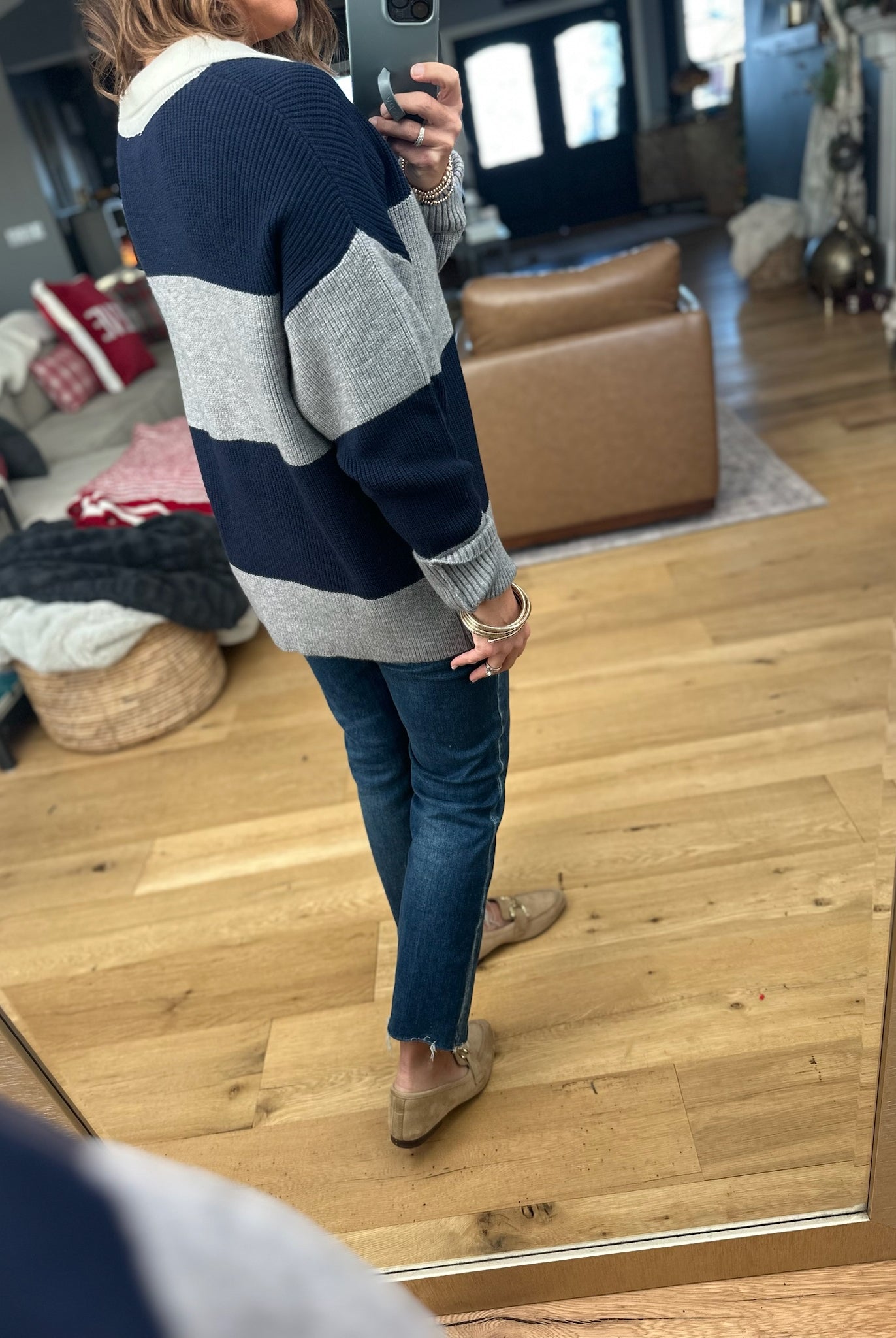 Coming Through Ribbed Sweater - Navy/Grey-Sweaters-Dress Forum-Anna Kaytes Boutique, Women's Fashion Boutique in Grinnell, Iowa