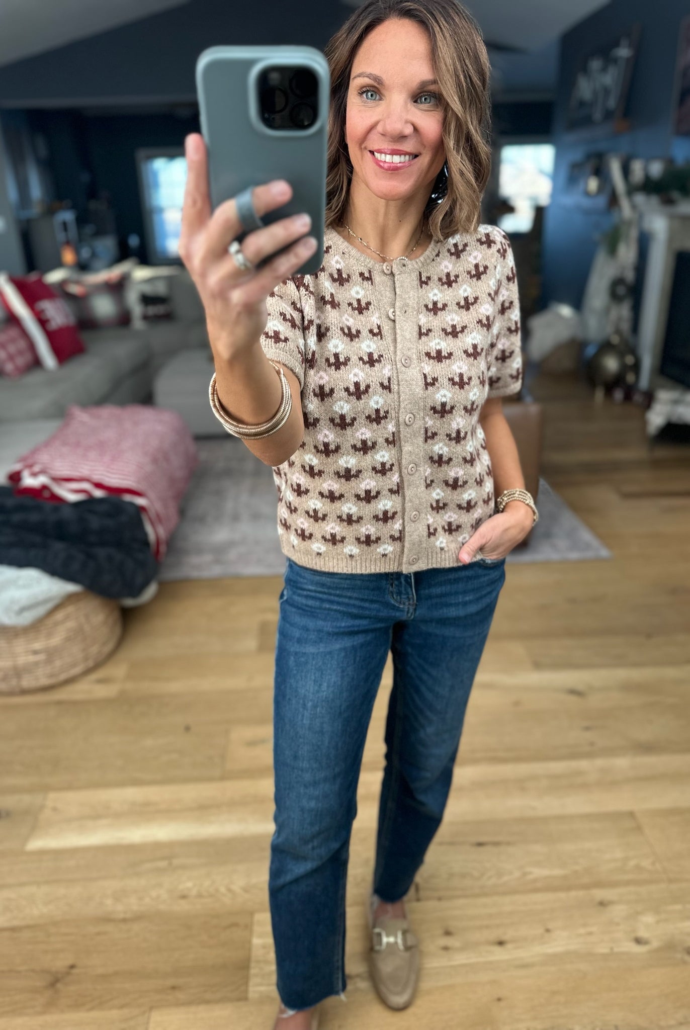 My Way Around Patterned Button-Down Sweater-Sweaters-& Merci-Anna Kaytes Boutique, Women's Fashion Boutique in Grinnell, Iowa
