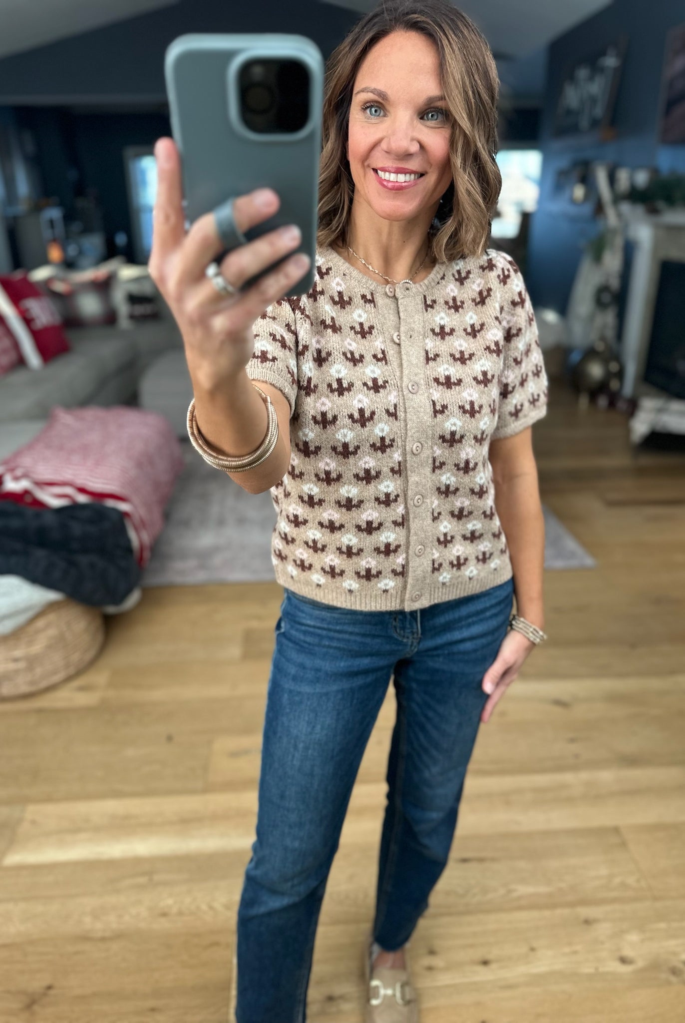 My Way Around Patterned Button-Down Sweater-Sweaters-& Merci-Anna Kaytes Boutique, Women's Fashion Boutique in Grinnell, Iowa