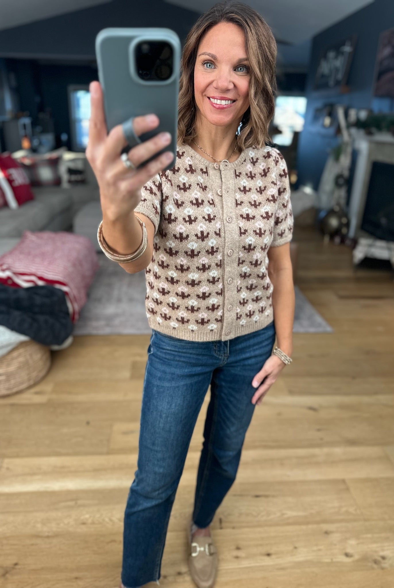 My Way Around Patterned Button-Down Sweater-Sweaters-& Merci-Anna Kaytes Boutique, Women's Fashion Boutique in Grinnell, Iowa
