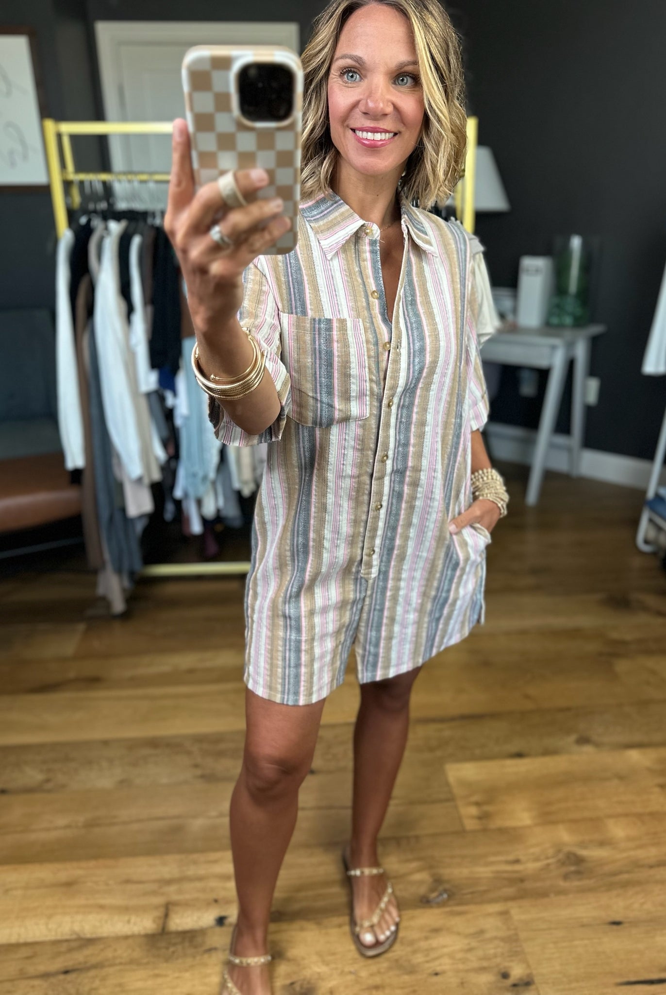 Promise You Striped Pocket Romper - Blush Multi-Wishlist-Anna Kaytes Boutique, Women's Fashion Boutique in Grinnell, Iowa