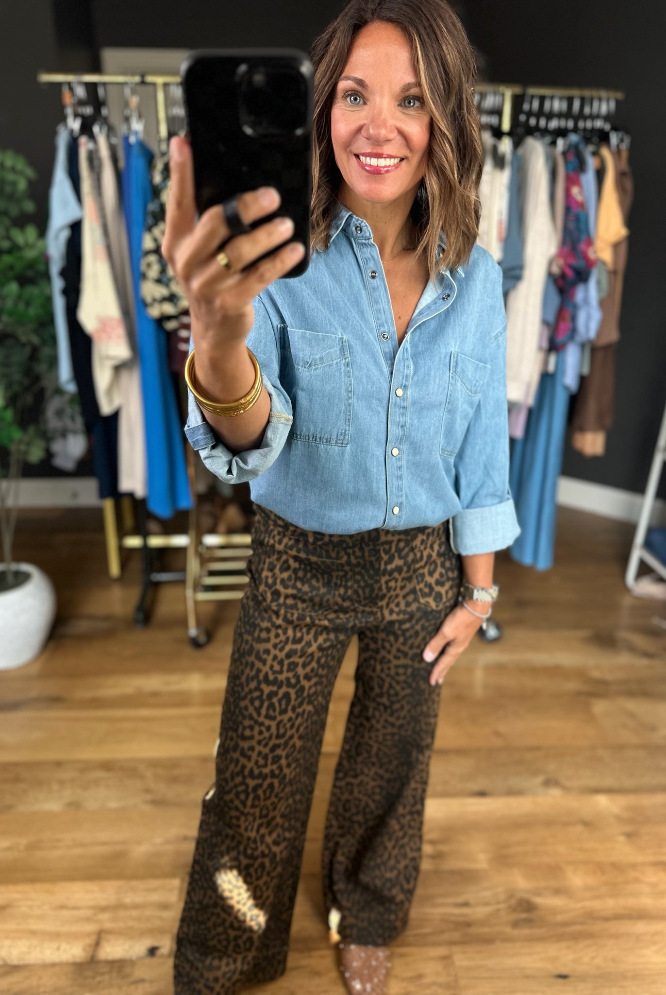 The Katie Leopard Denim-Pants-Umgee-Anna Kaytes Boutique, Women's Fashion Boutique in Grinnell, Iowa