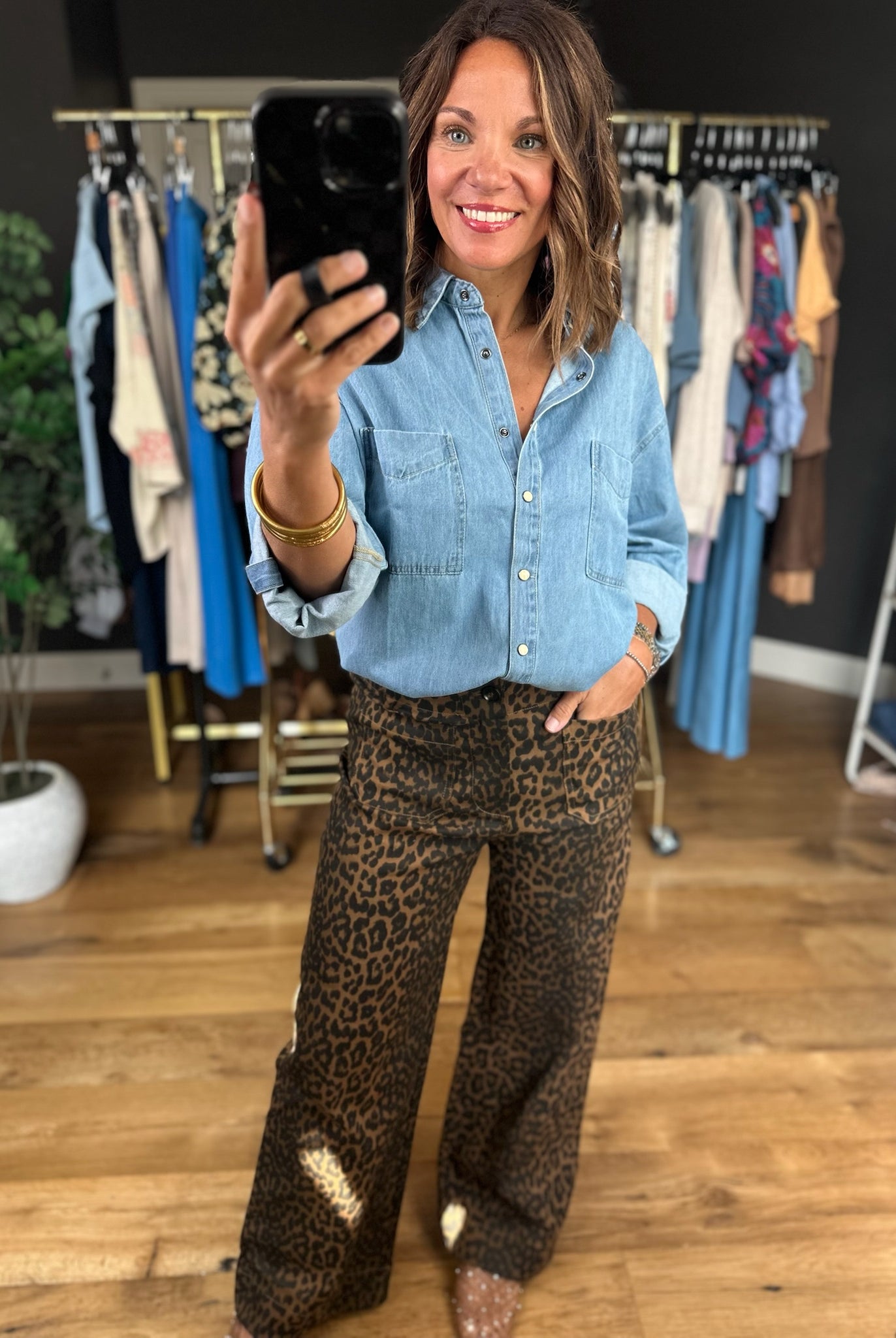 The Katie Leopard Denim-Pants-Umgee-Anna Kaytes Boutique, Women's Fashion Boutique in Grinnell, Iowa