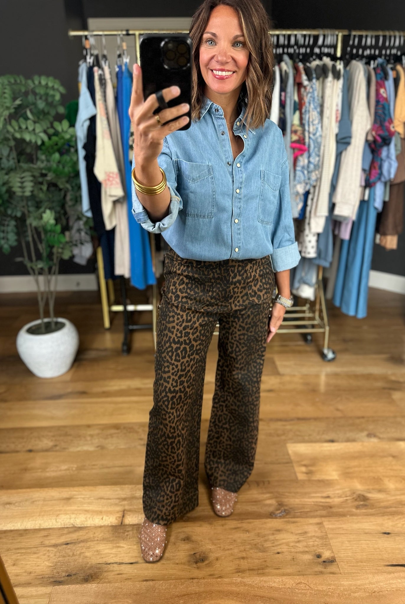 The Katie Leopard Denim-Pants-Umgee-Anna Kaytes Boutique, Women's Fashion Boutique in Grinnell, Iowa