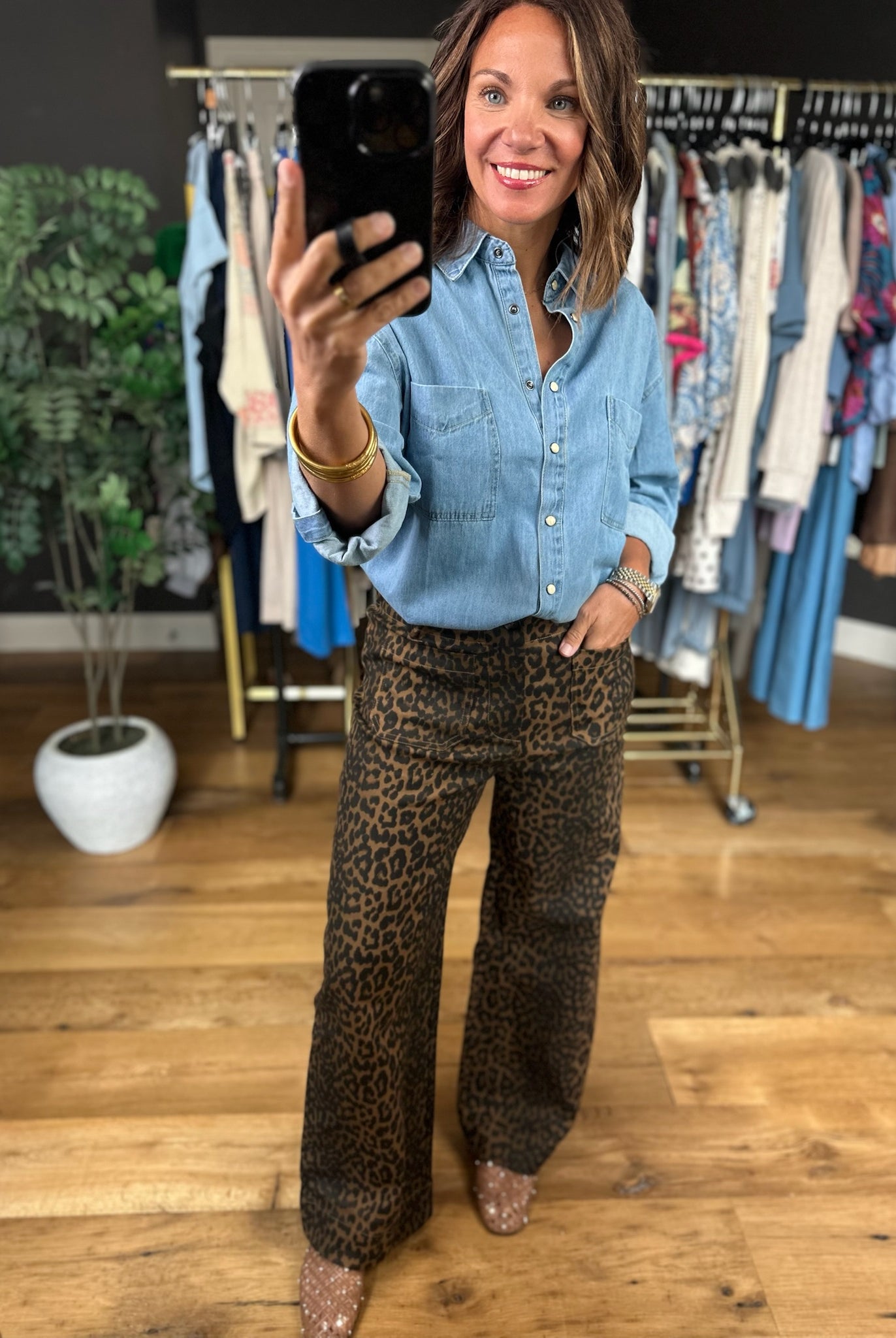 The Katie Leopard Denim-Pants-Umgee-Anna Kaytes Boutique, Women's Fashion Boutique in Grinnell, Iowa