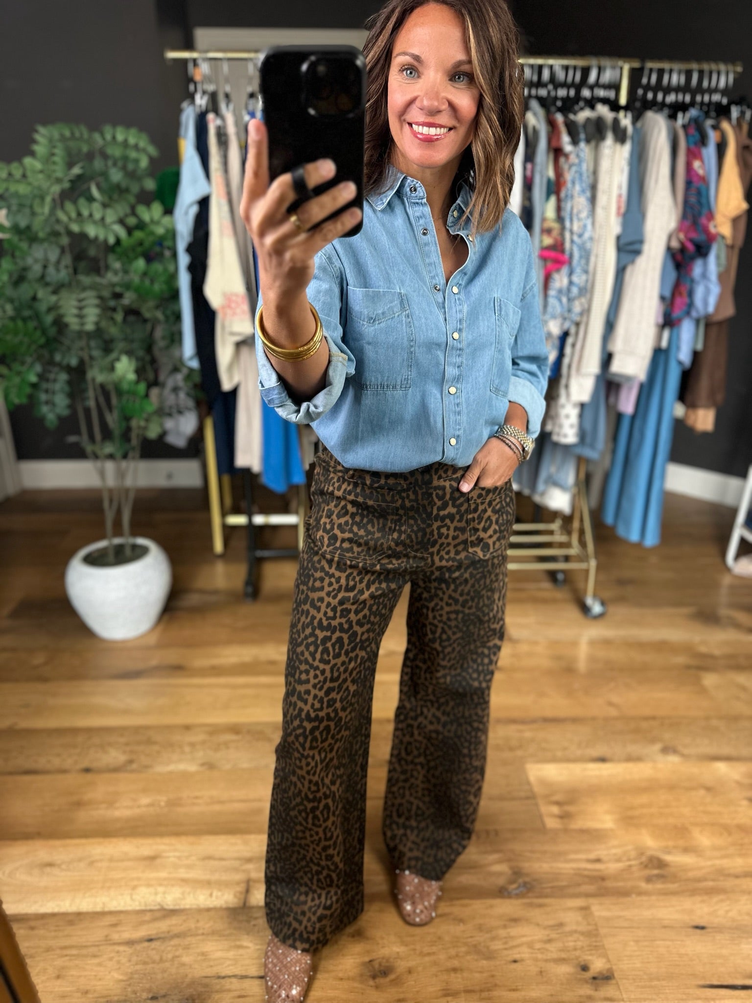 The Katie Leopard Denim-Pants-Umgee-Anna Kaytes Boutique, Women's Fashion Boutique in Grinnell, Iowa